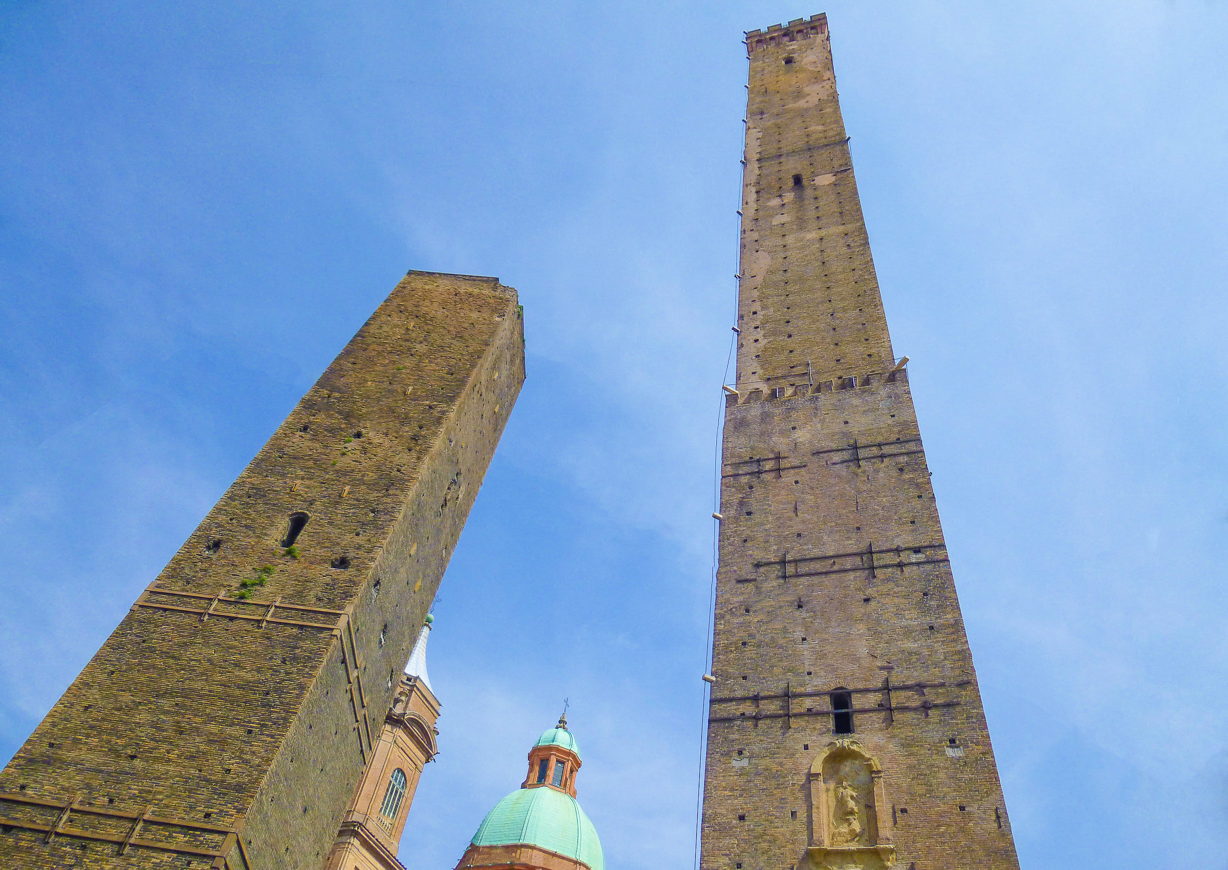 Torre Garisenda and Degli Asinelli Tower in Bologna Emilia Romagna Italy