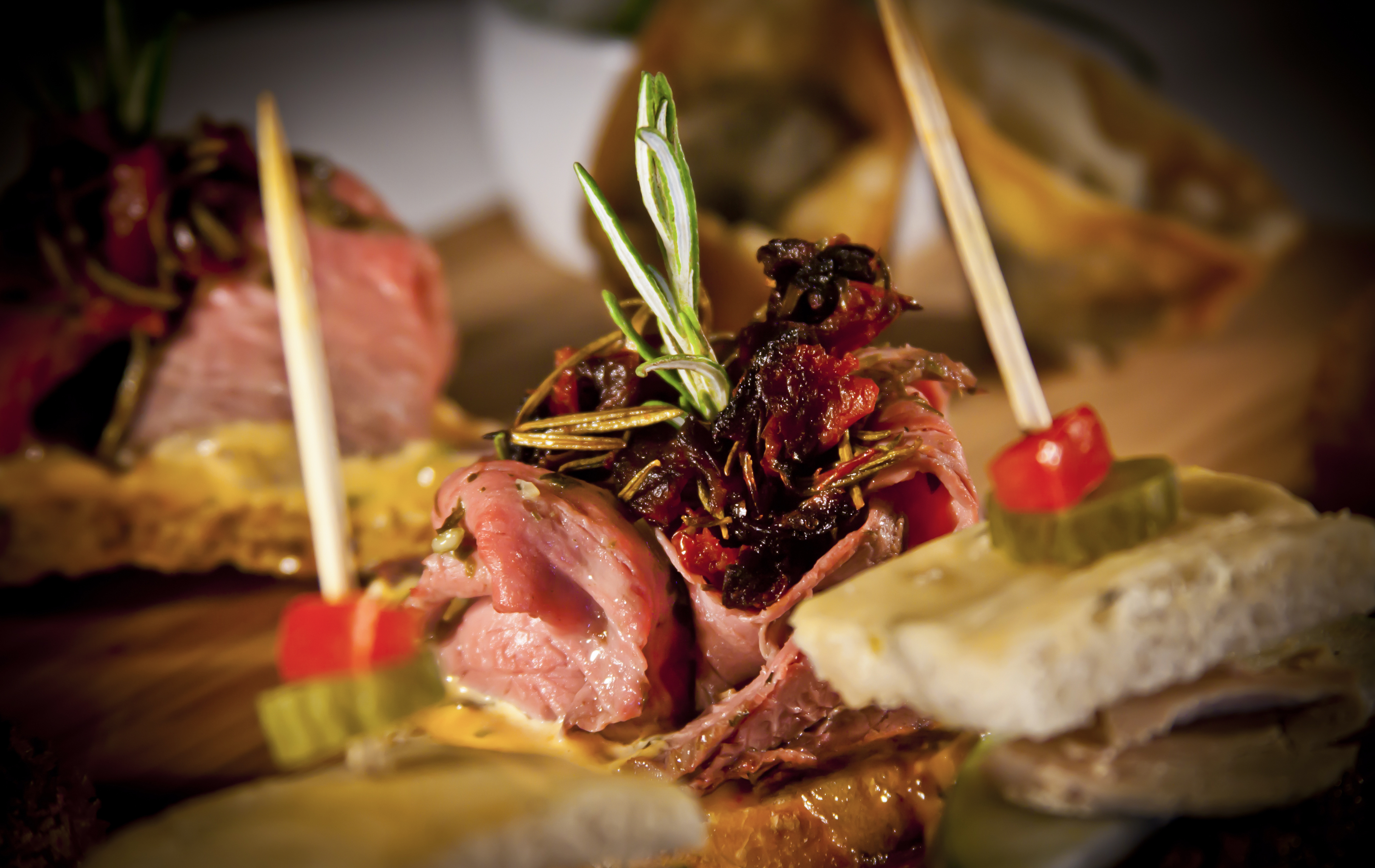 A plate of Spanish tapas in a restaurant in Madrid, Spain