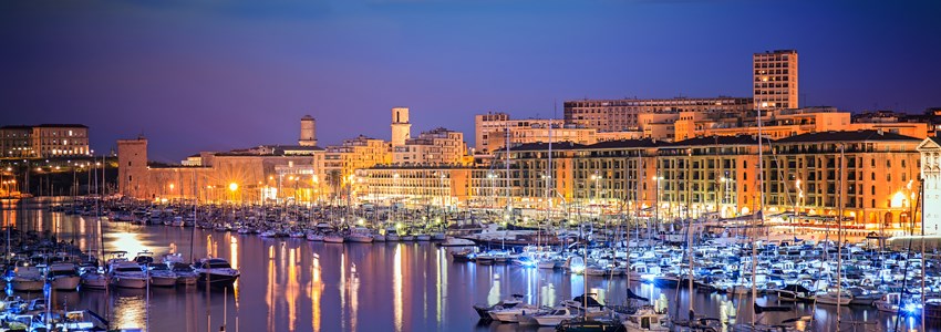Harbor of Marseille at night, Provence, France
