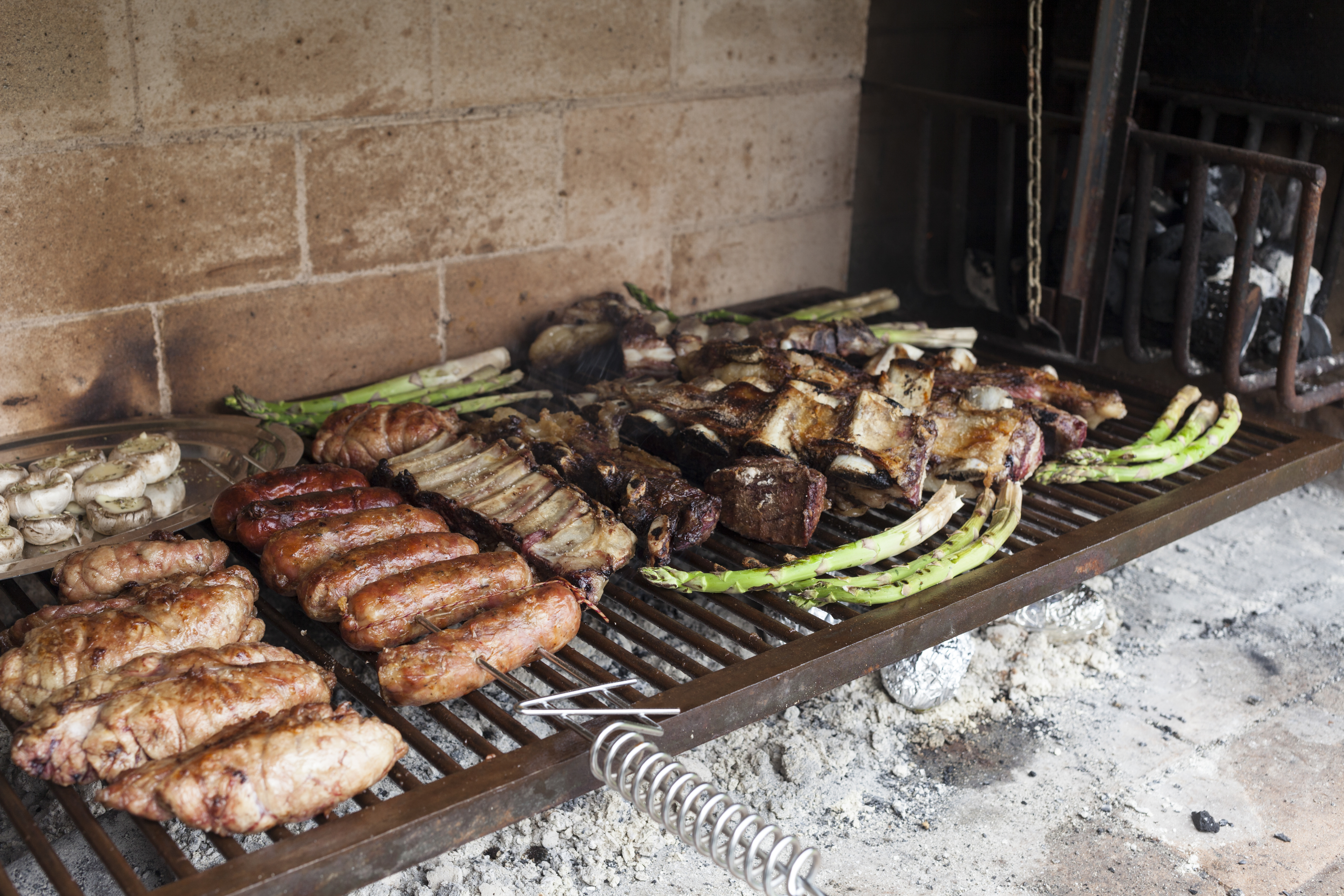 Close up of mix grill food baked on barbecue