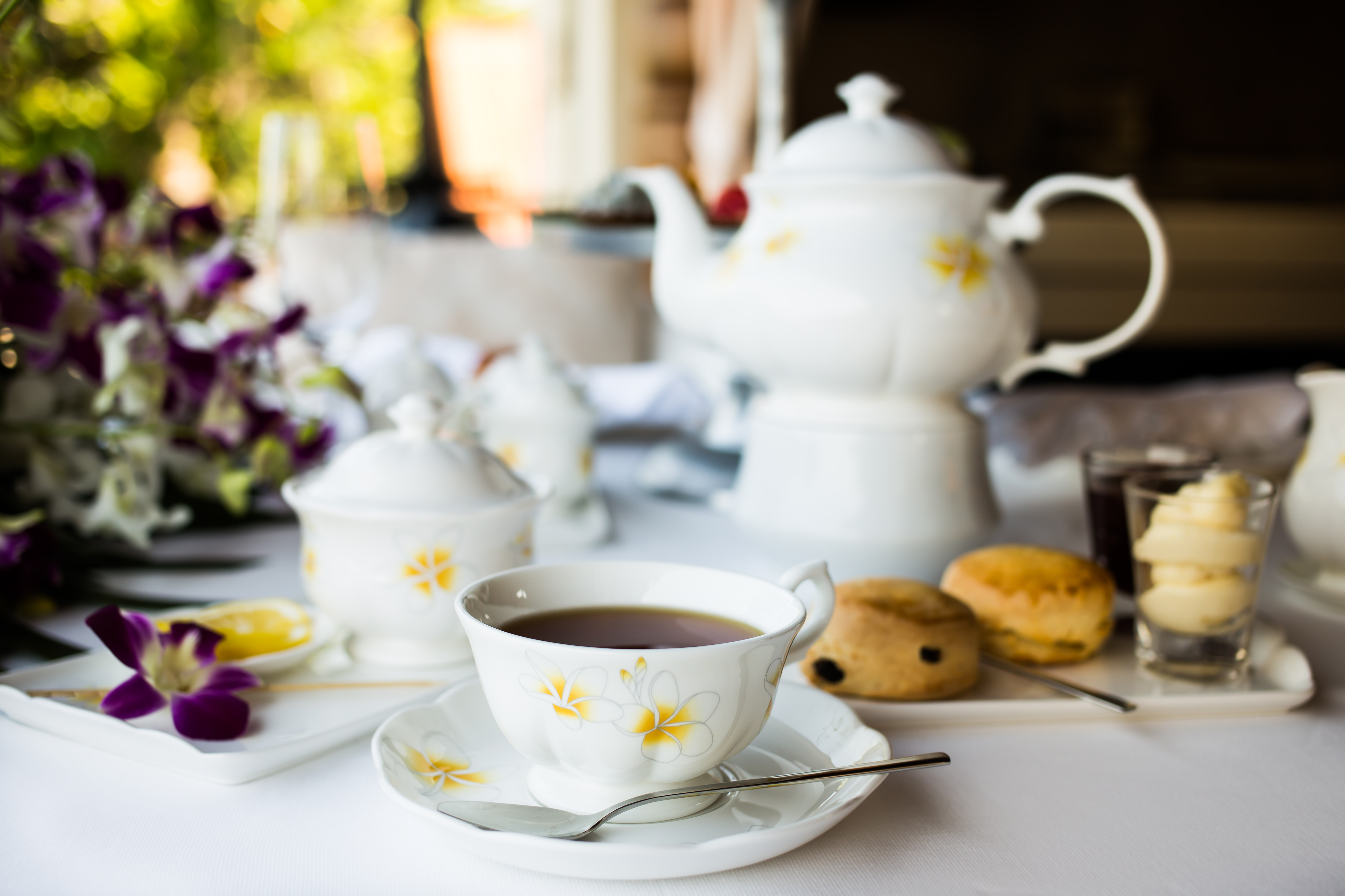 Tea and pastry at a cafe