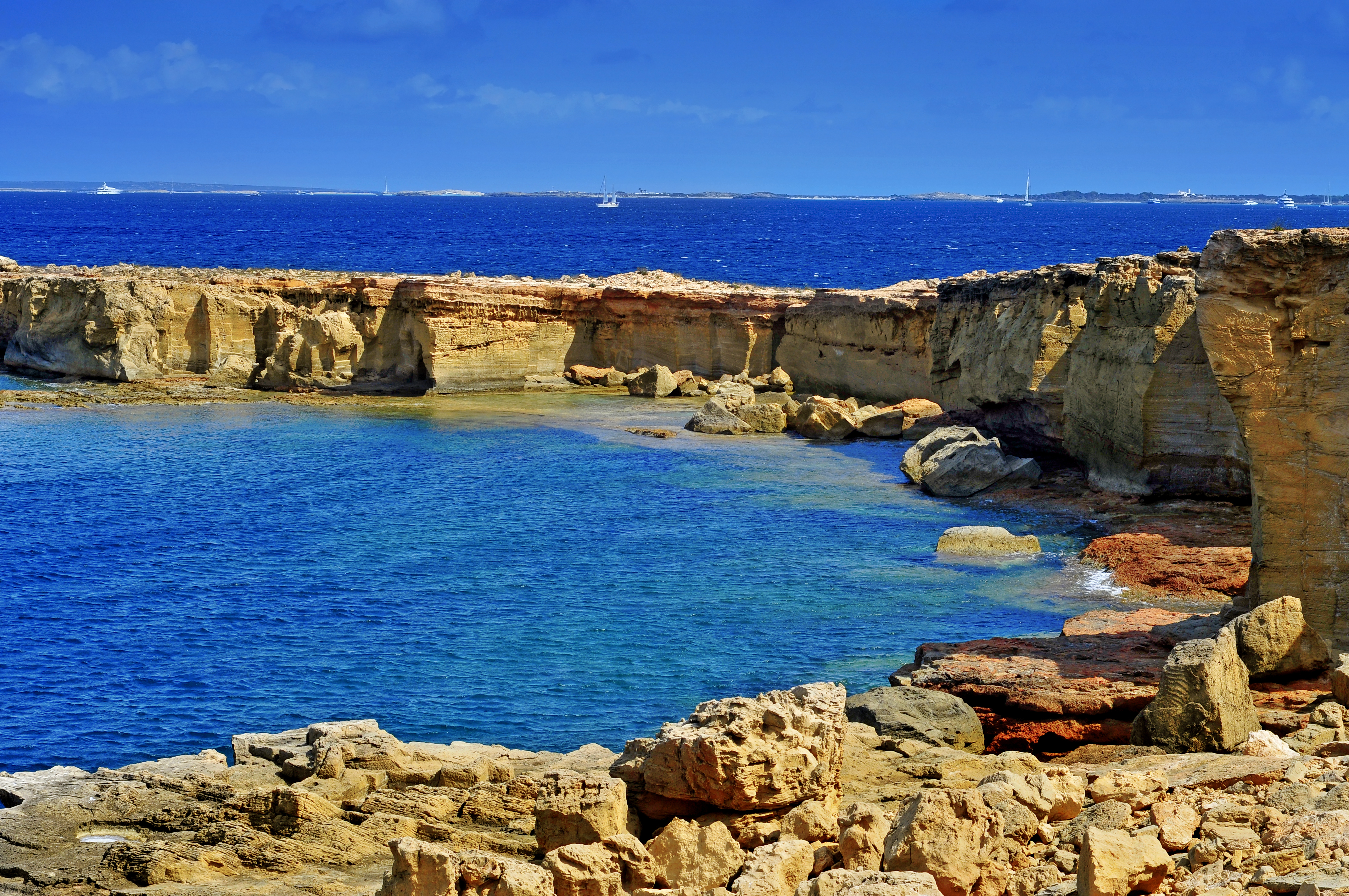 view of Punta de Sa Pedrera coast in Formentera, Balearic Islands, Spain