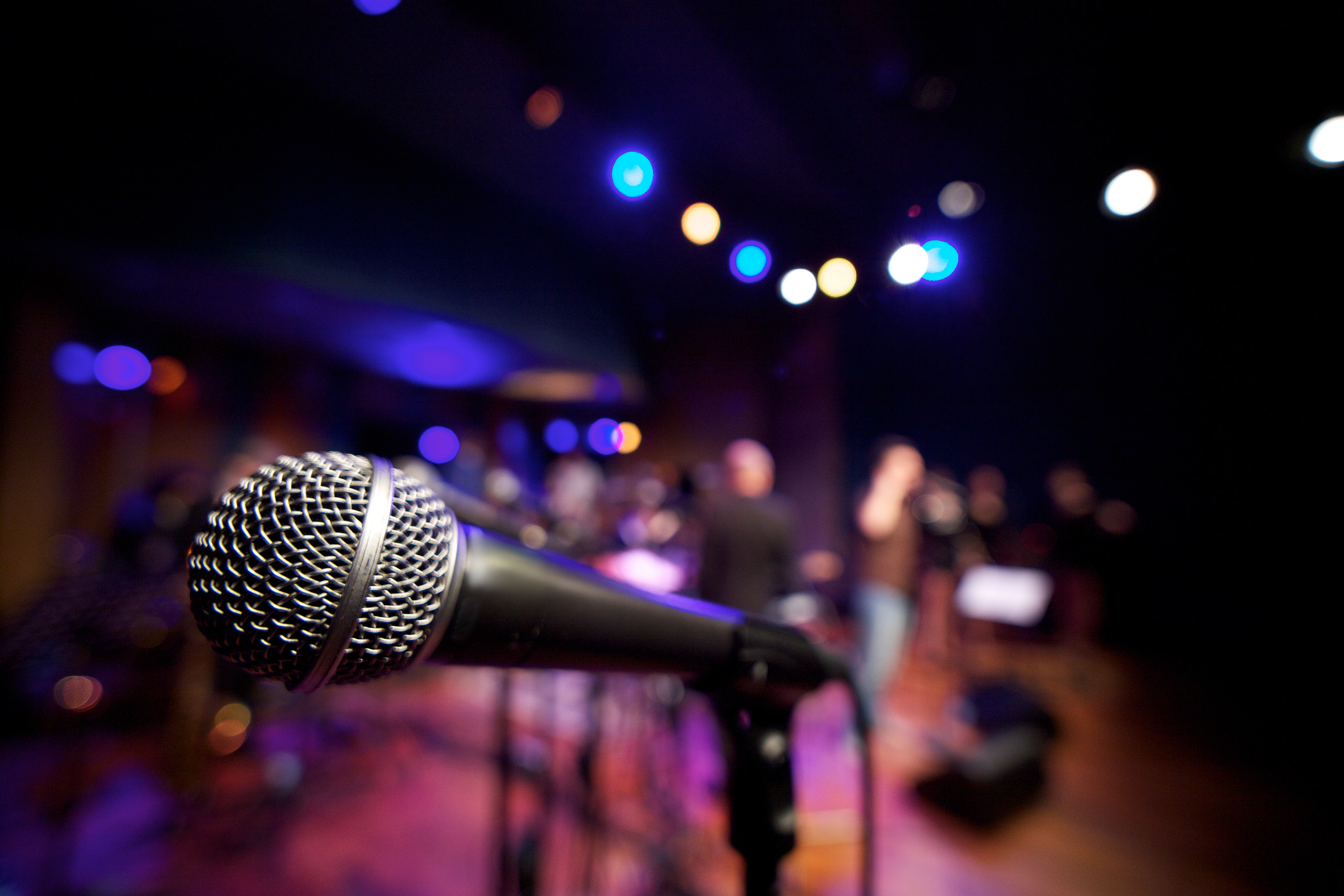 Close up microphone on music stage, Panama club, Amsterdam, the Netherlands