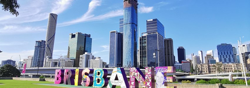 Brisbane city sign and skyline