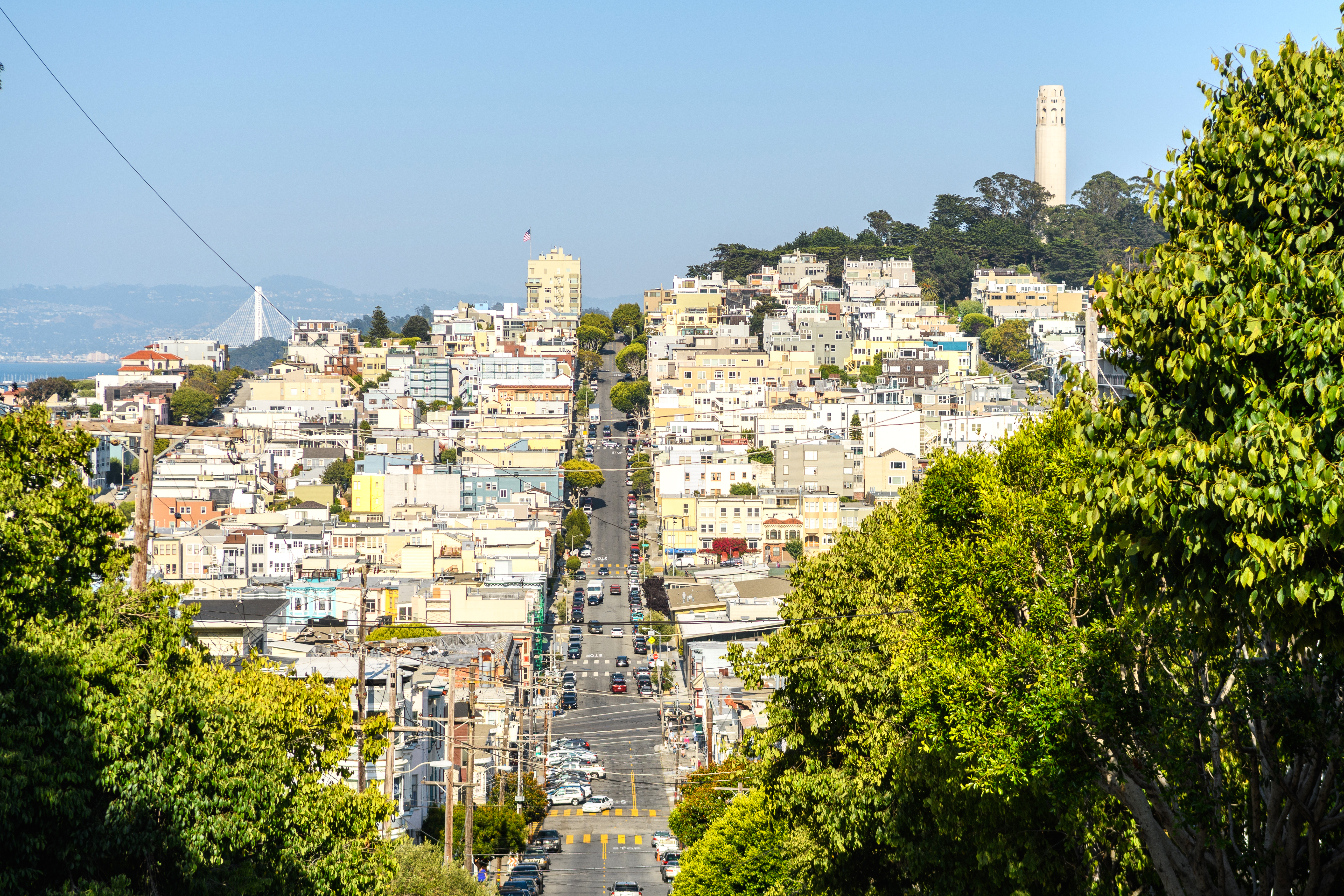 panoramic views of san francisco slope streets, california