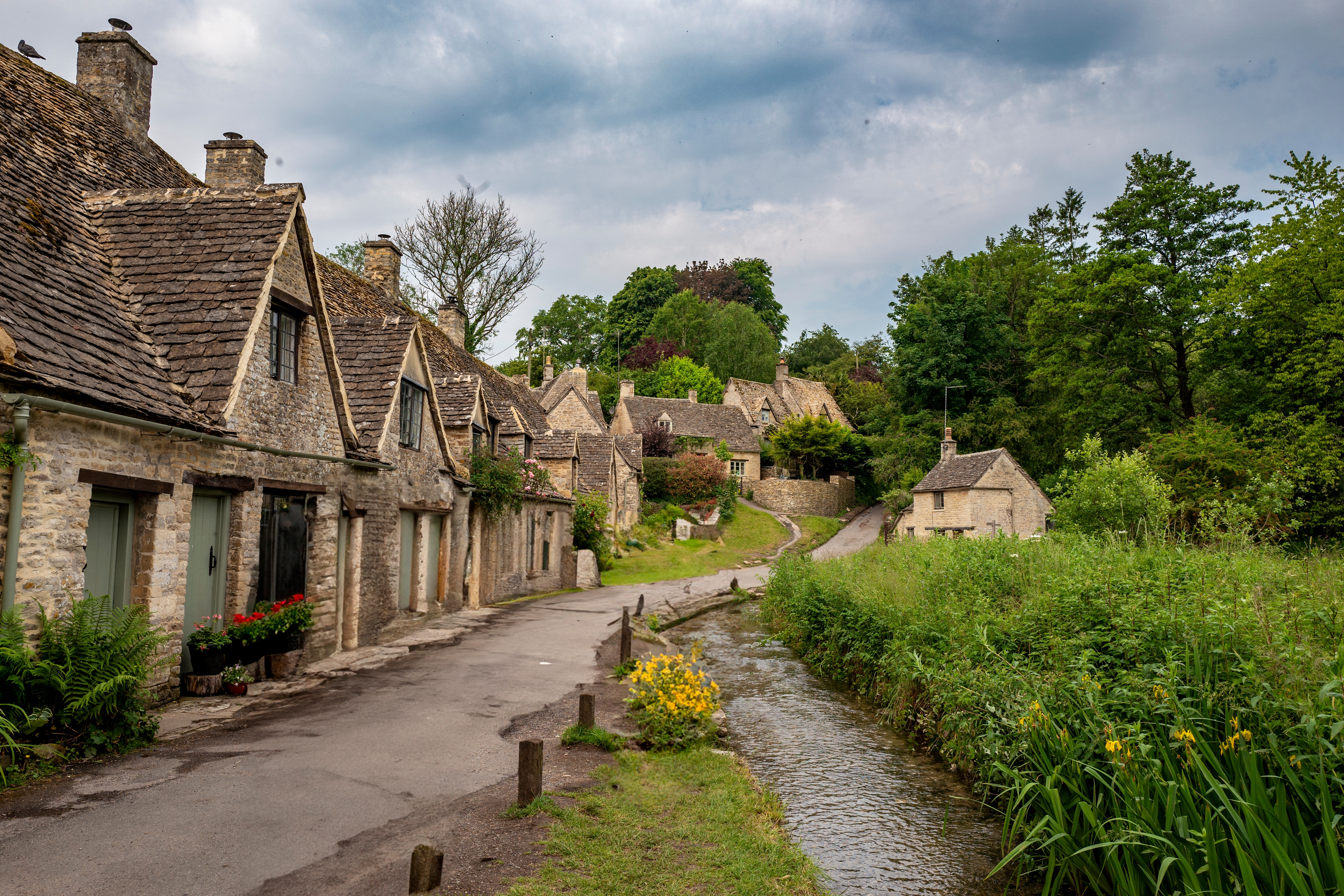 Ancient houses in the English village of Cotswolds, Bibury, England