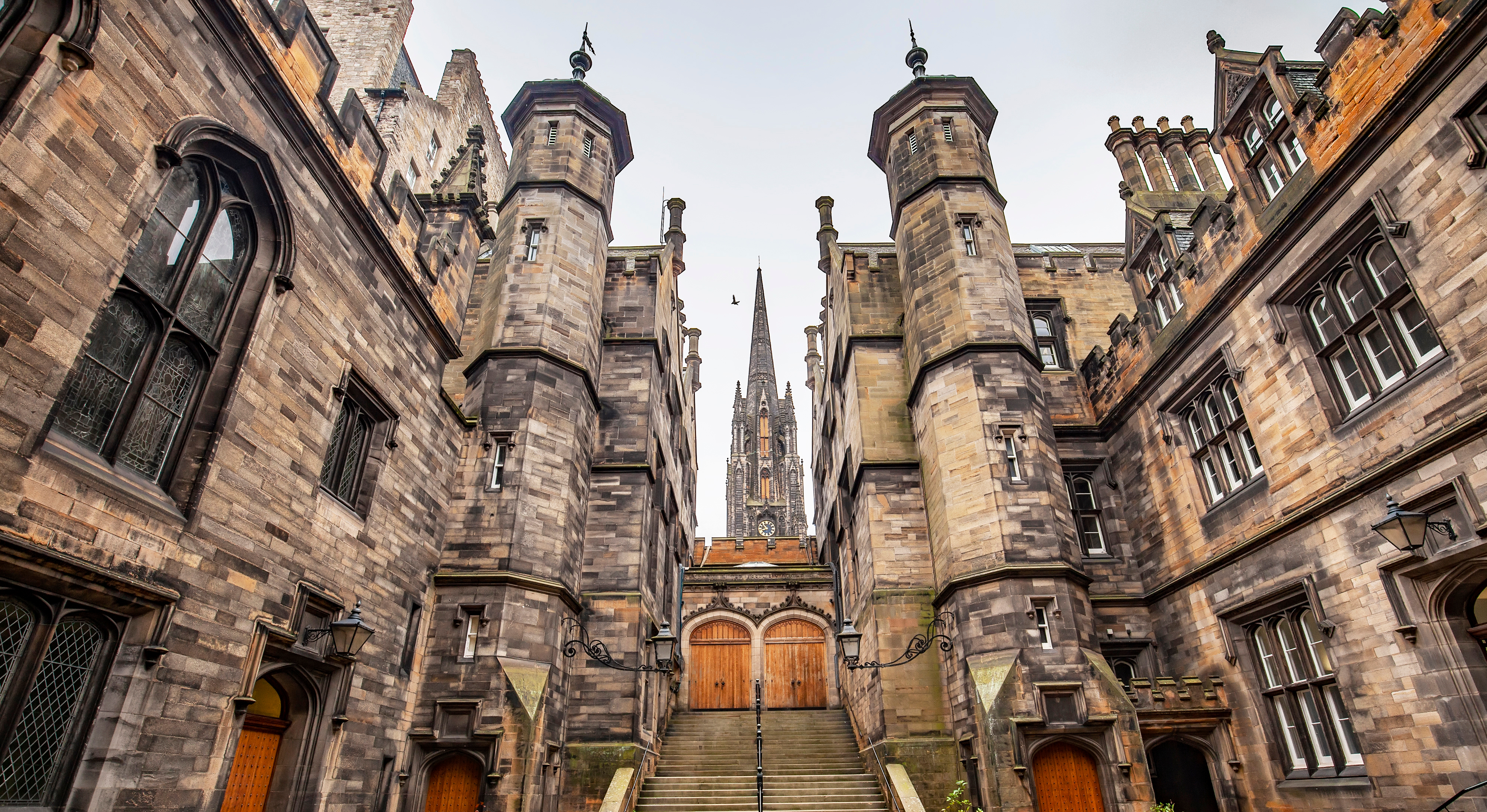 Gothic architecture in Edinburgh, famous royal mile street view
