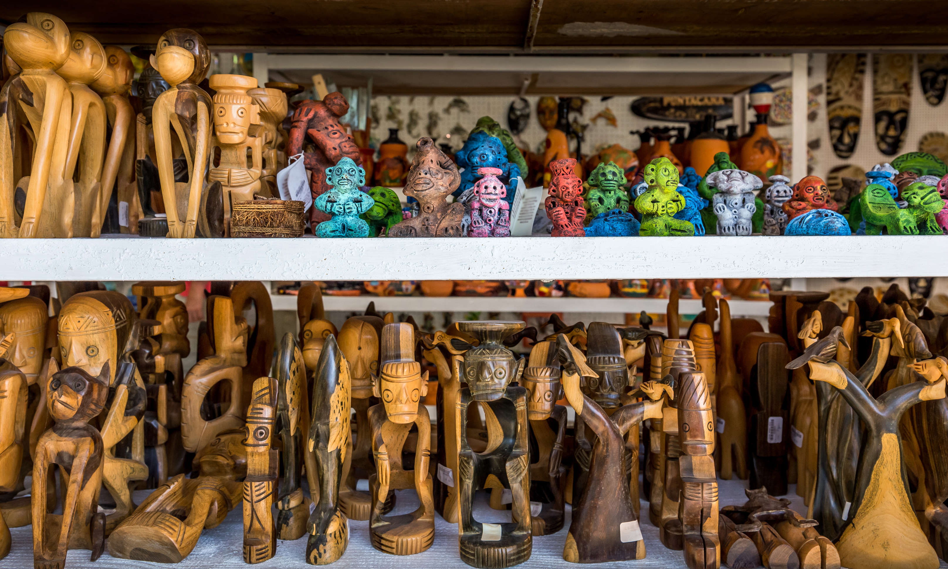 Traditional souvenirs in a tourists shop in Dominican Republic