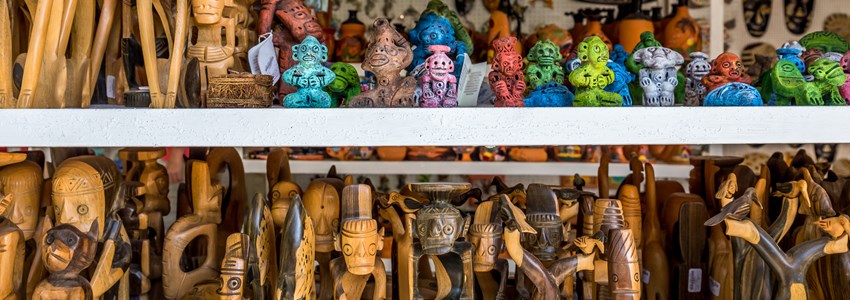 Traditional souvenirs in a tourists shop in Dominican Republic
