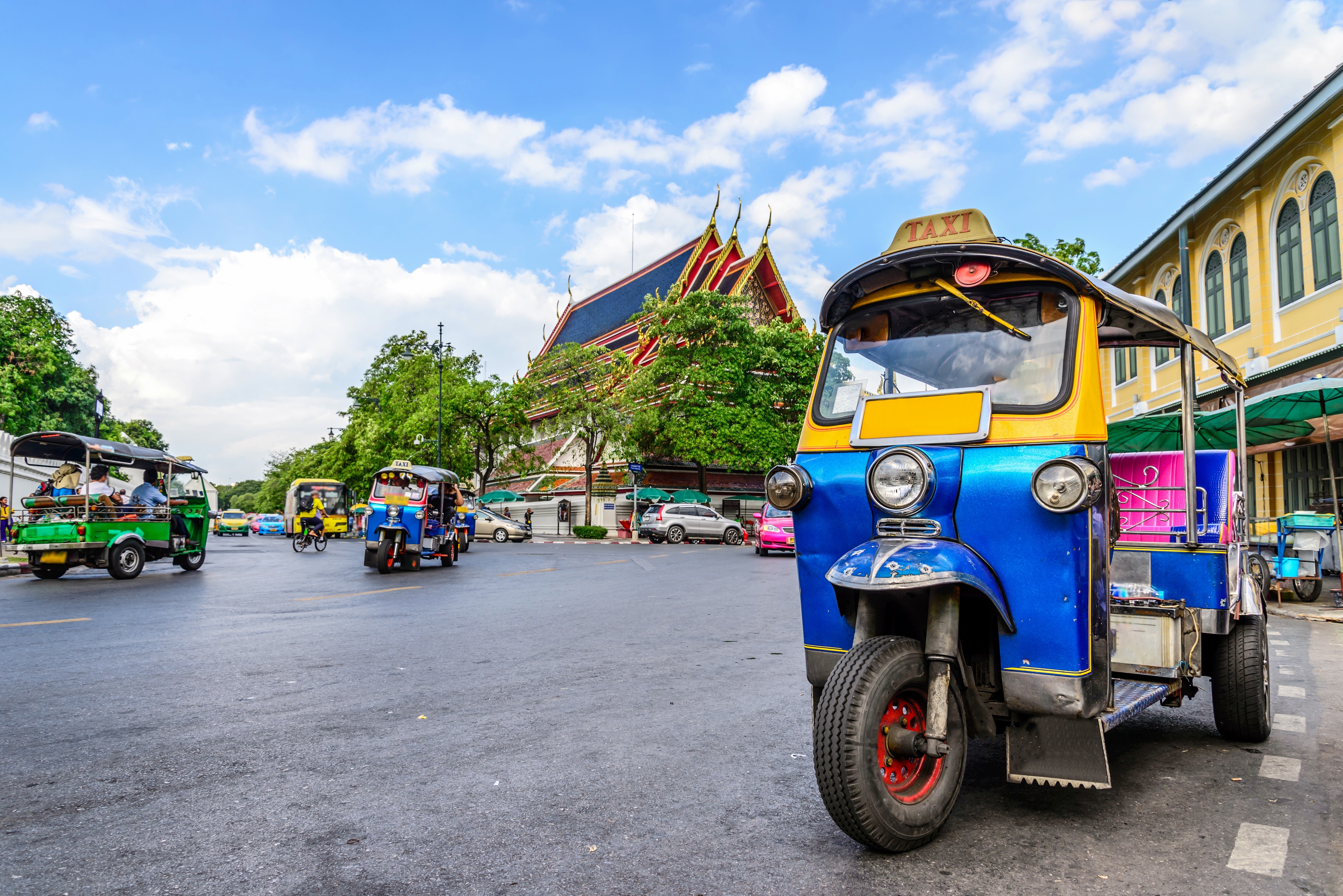Blue Tuk Tuk, Thai traditional taxi in Bangkok Thailand.