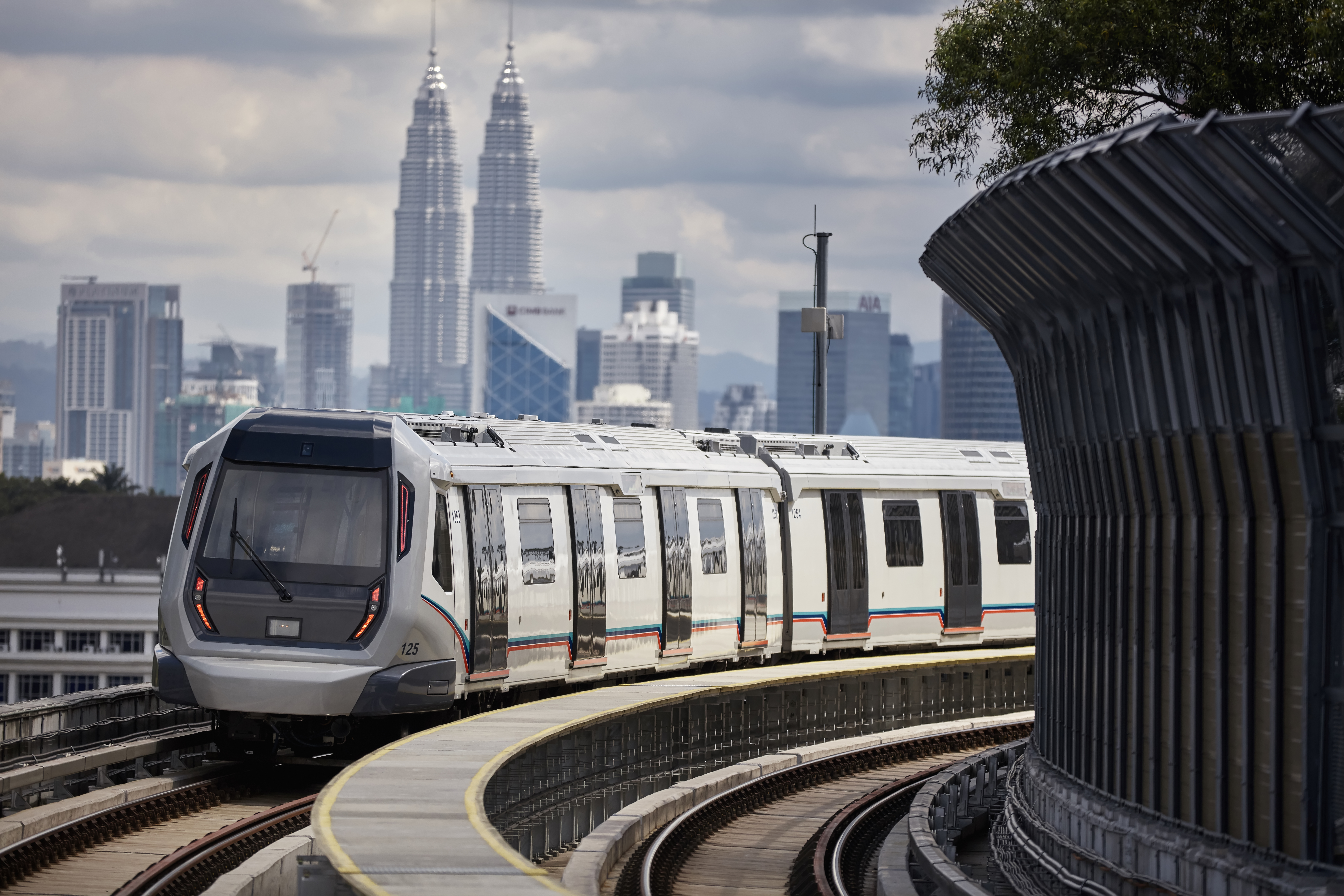 Mass Rapid Transit (MRT) train approaching towards camera. MRT system forming the major component of the railway system in Kuala Lumpur, Malaysia.