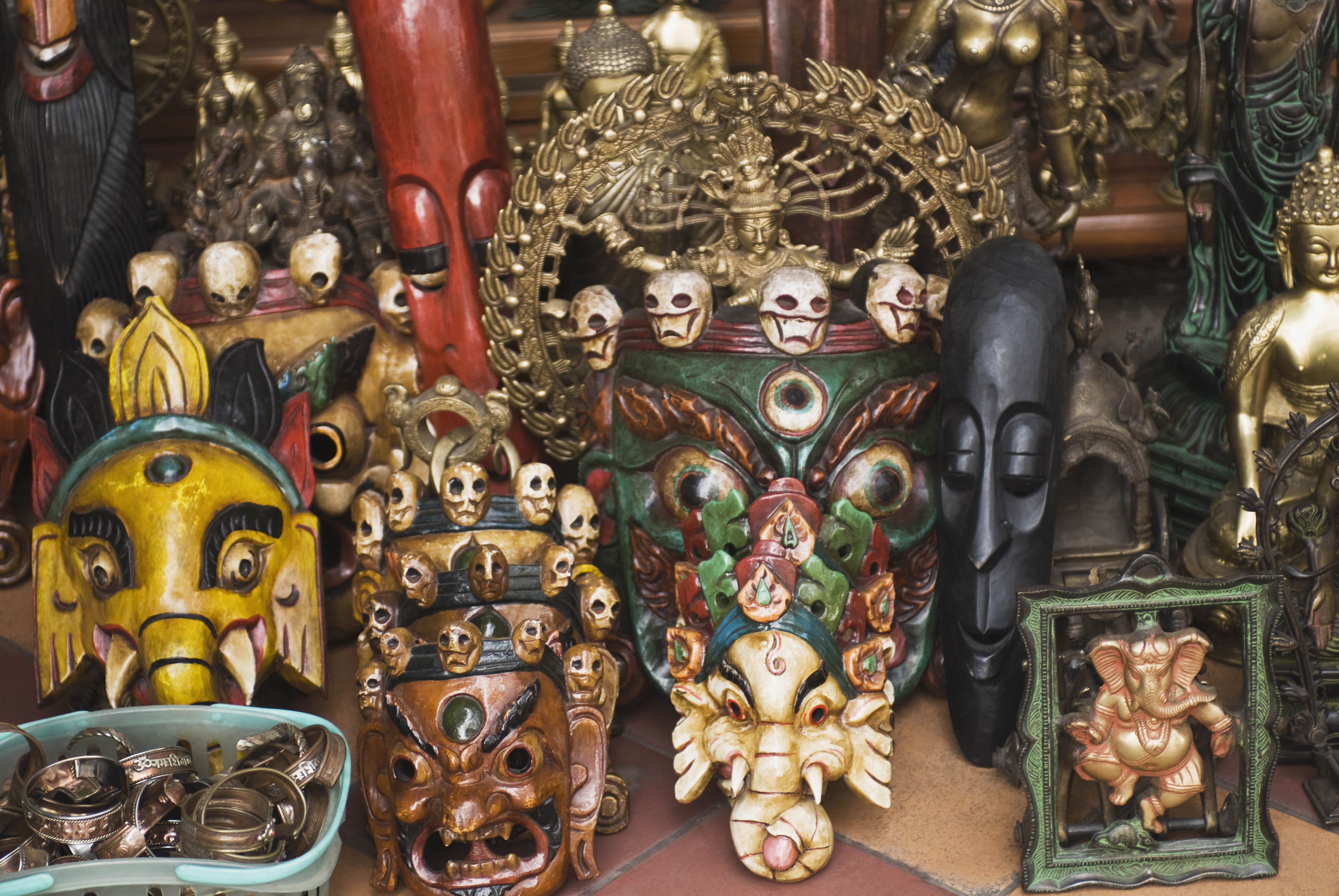 Close-up of masks in a store, New Delhi, India