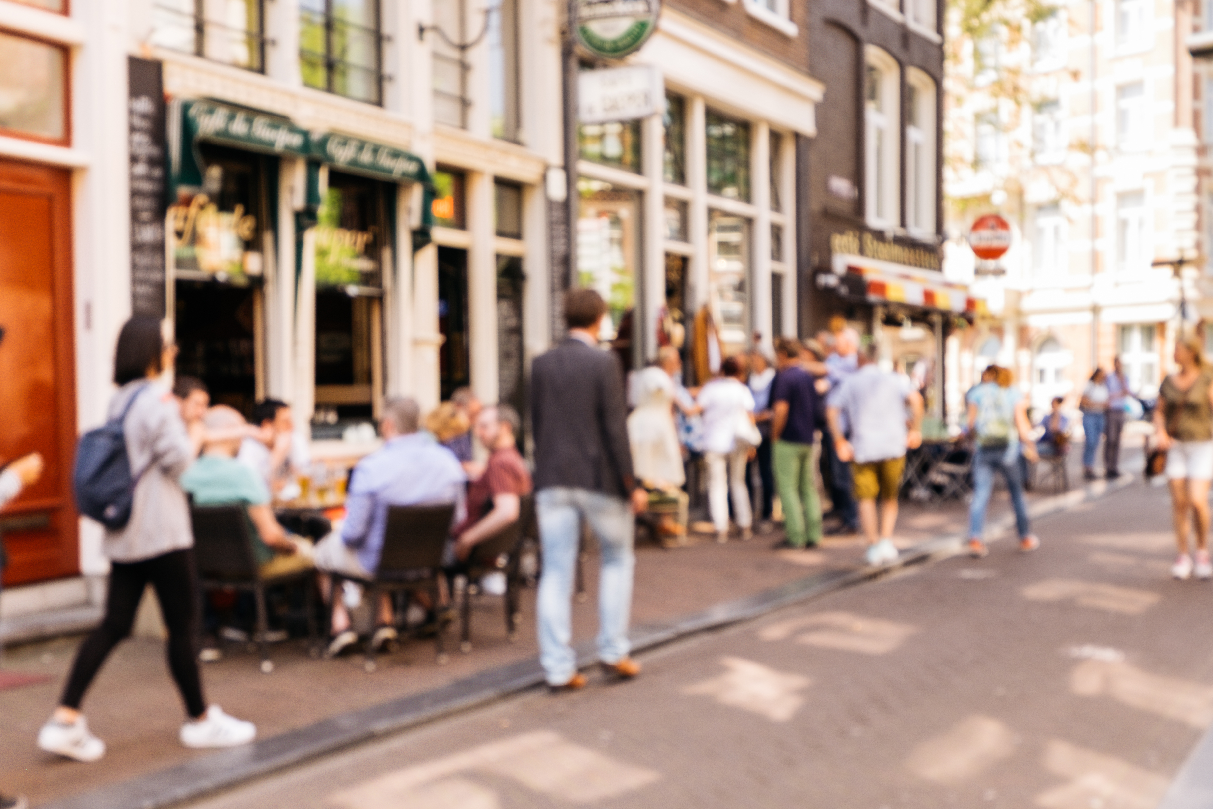 Blurred abstract background of outdoor cafe in Amsterdam