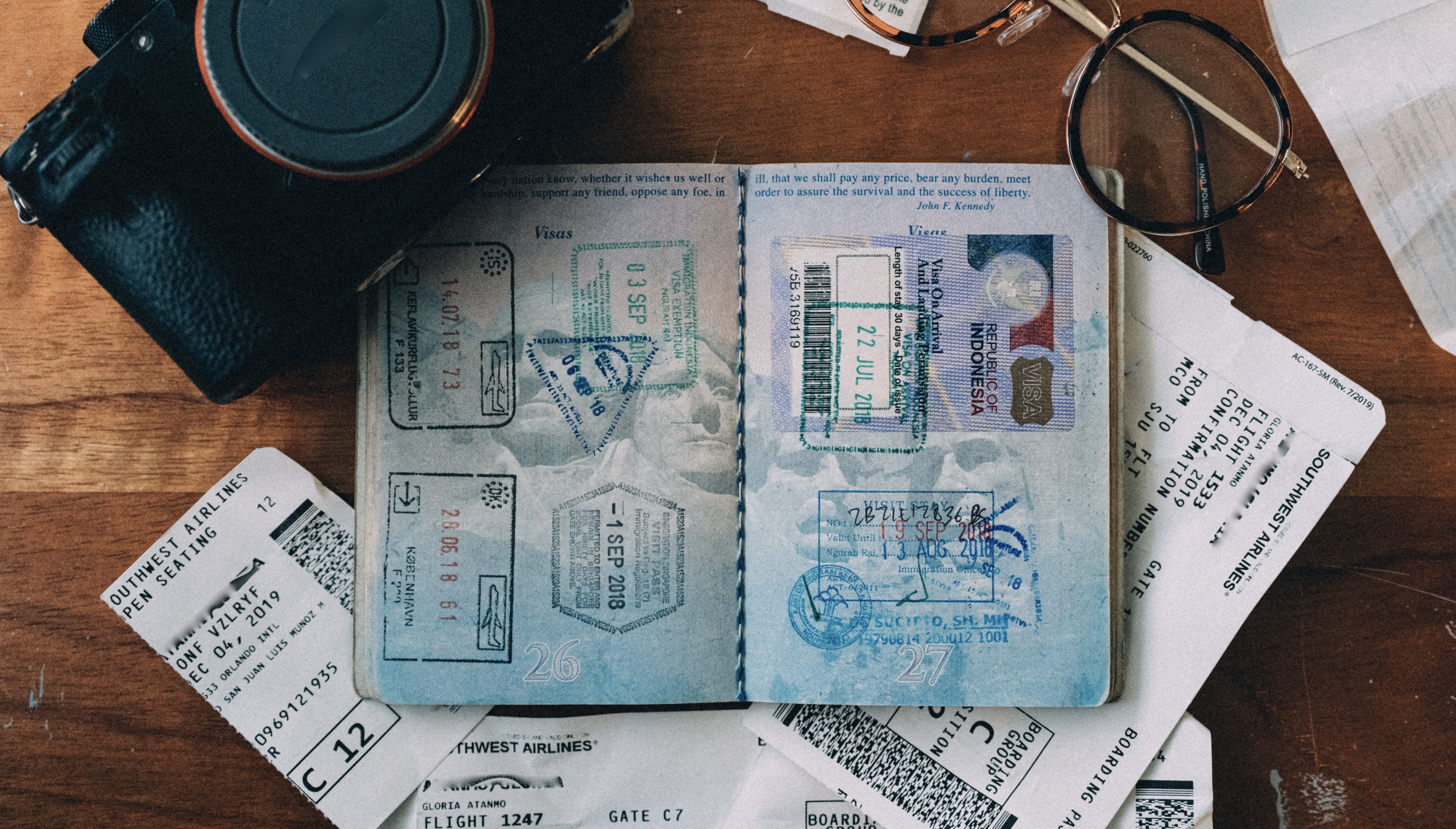 passport with entry stamps