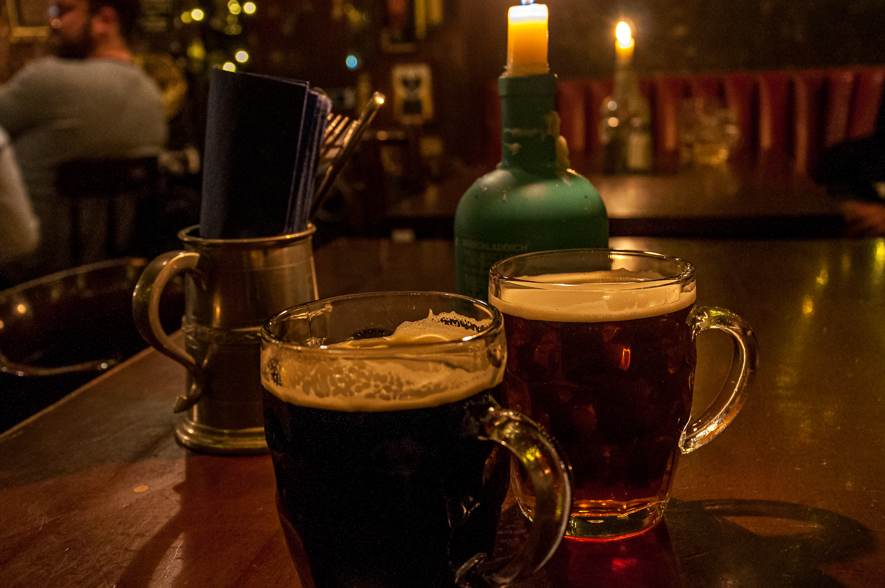 Pair of beer mugs in an Edinburgh pub