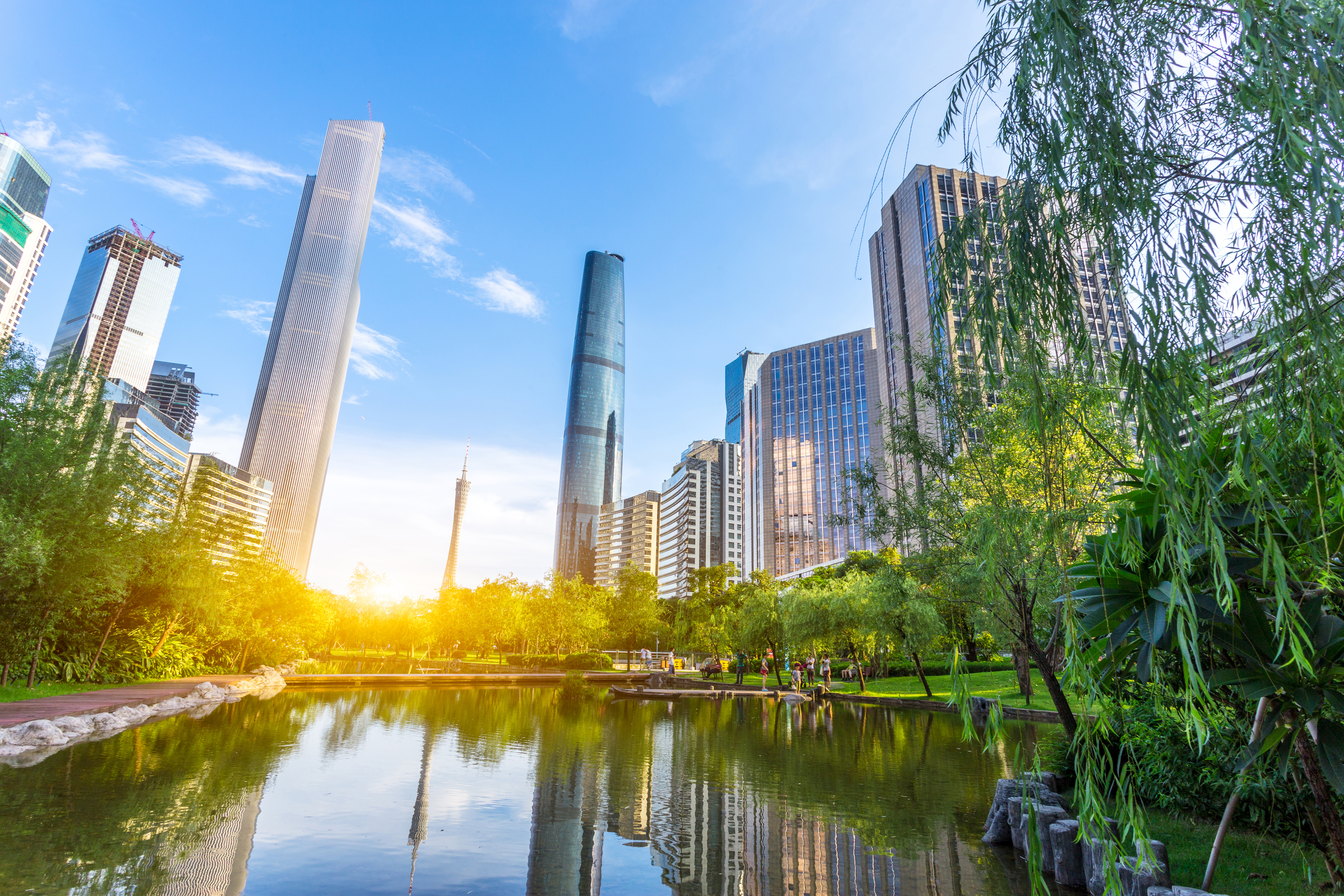 modern office buildings near river in midtown of guangzhou