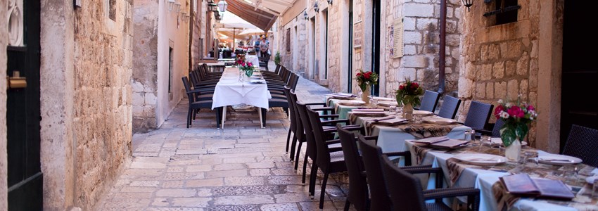 Street restaurant in heart of Dubrovnik old town, Europe