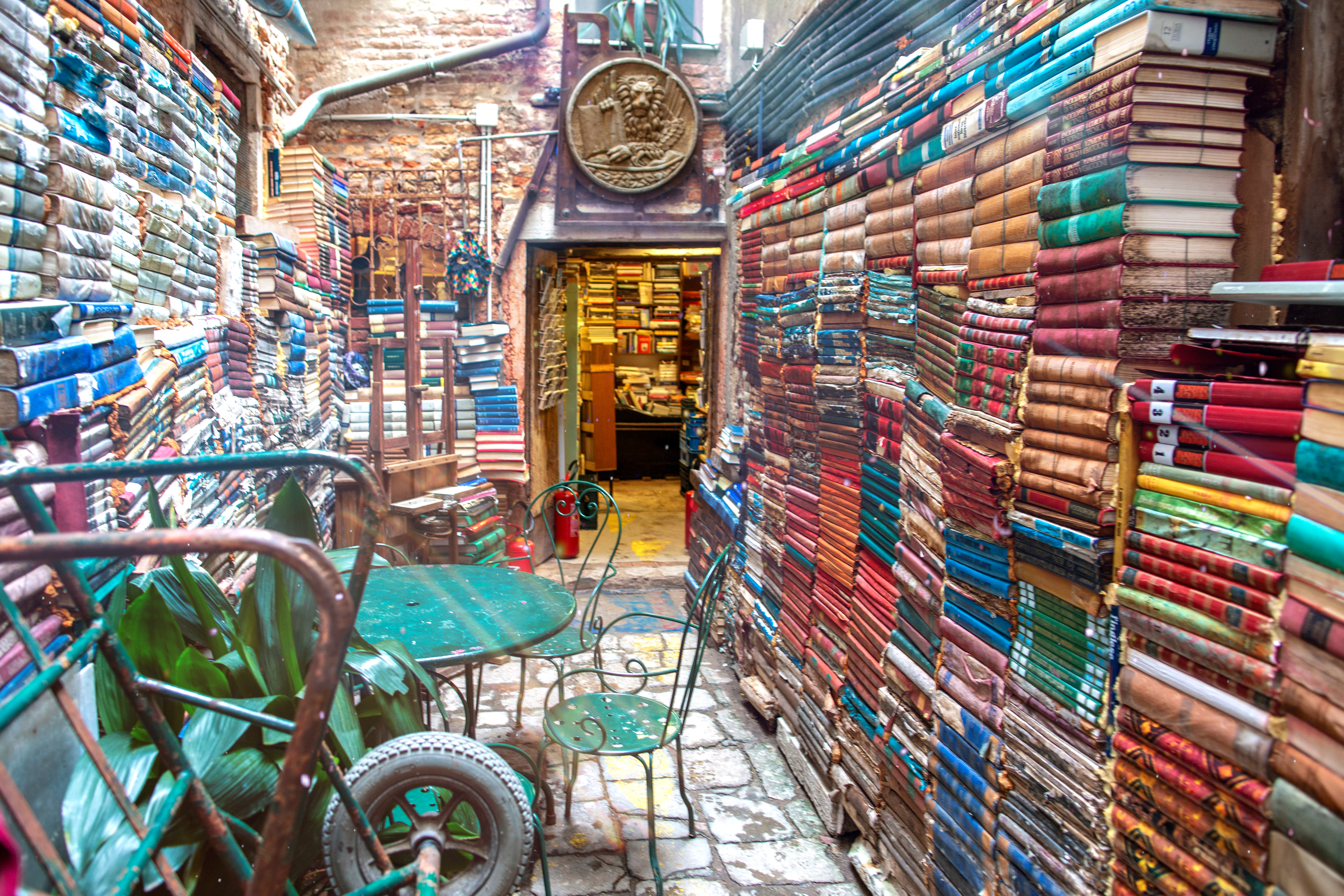 View of the Famous bookstore in Venice "Libreria Acqua Alta"