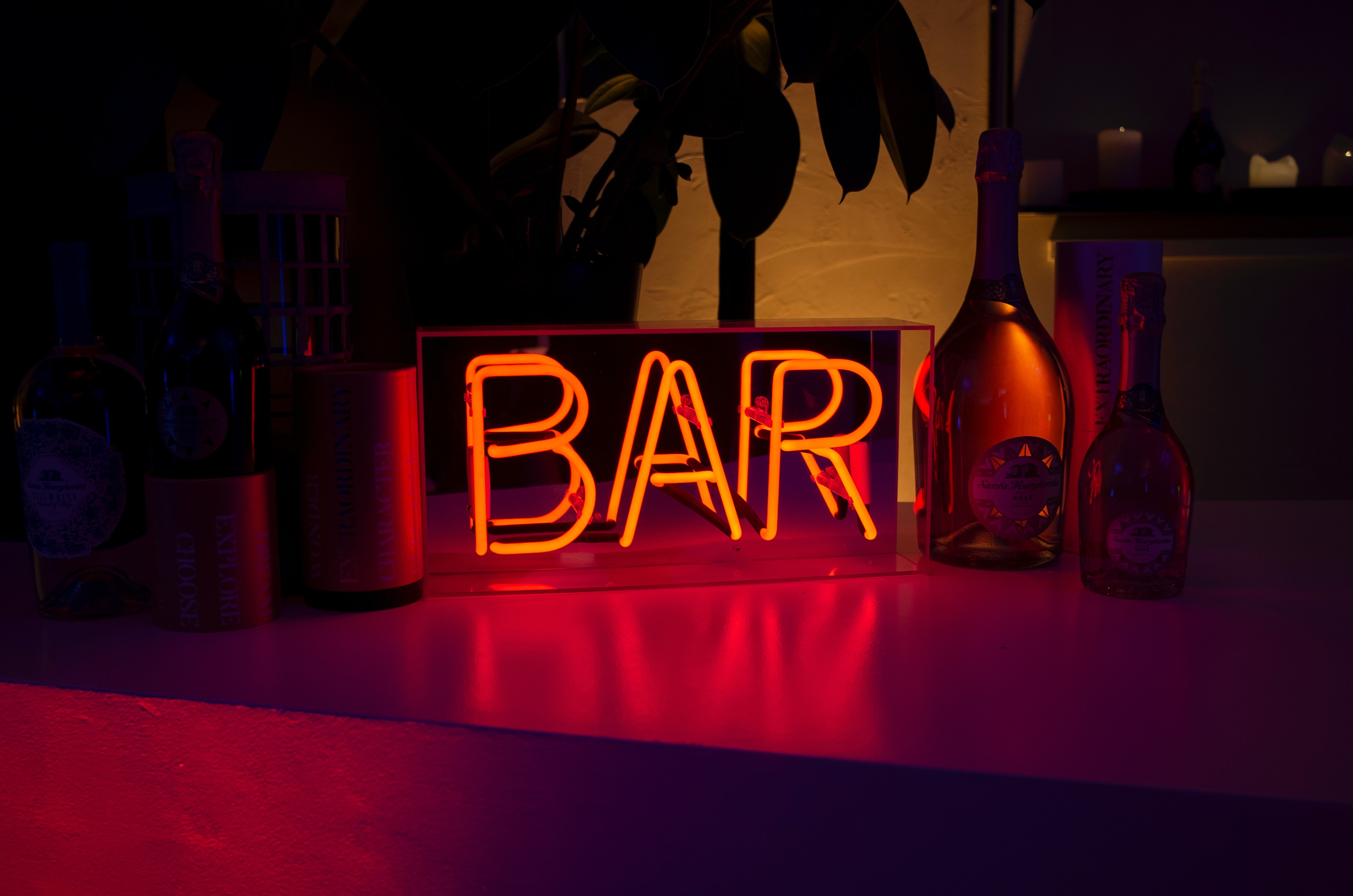 neon sign that reads 'Bar', Posh Australian Bar, Berlin, Germany