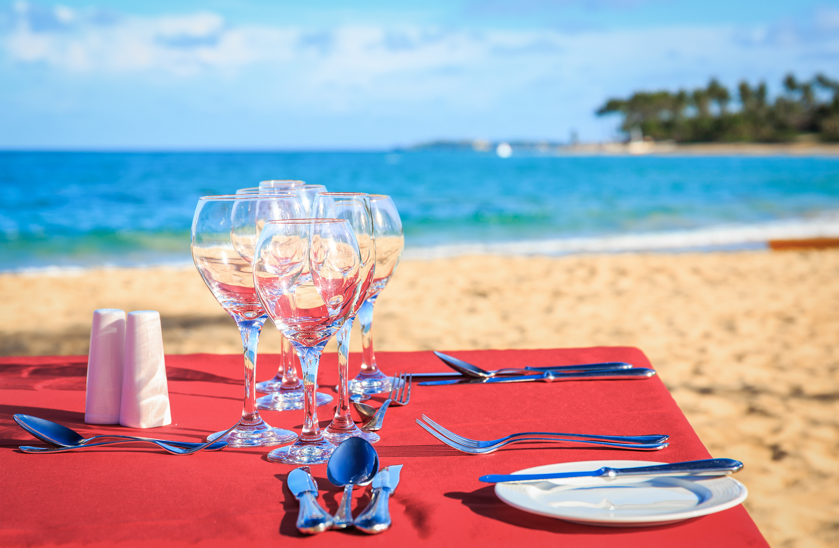 Party table on caribbean beach