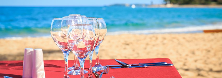 Party table on caribbean beach