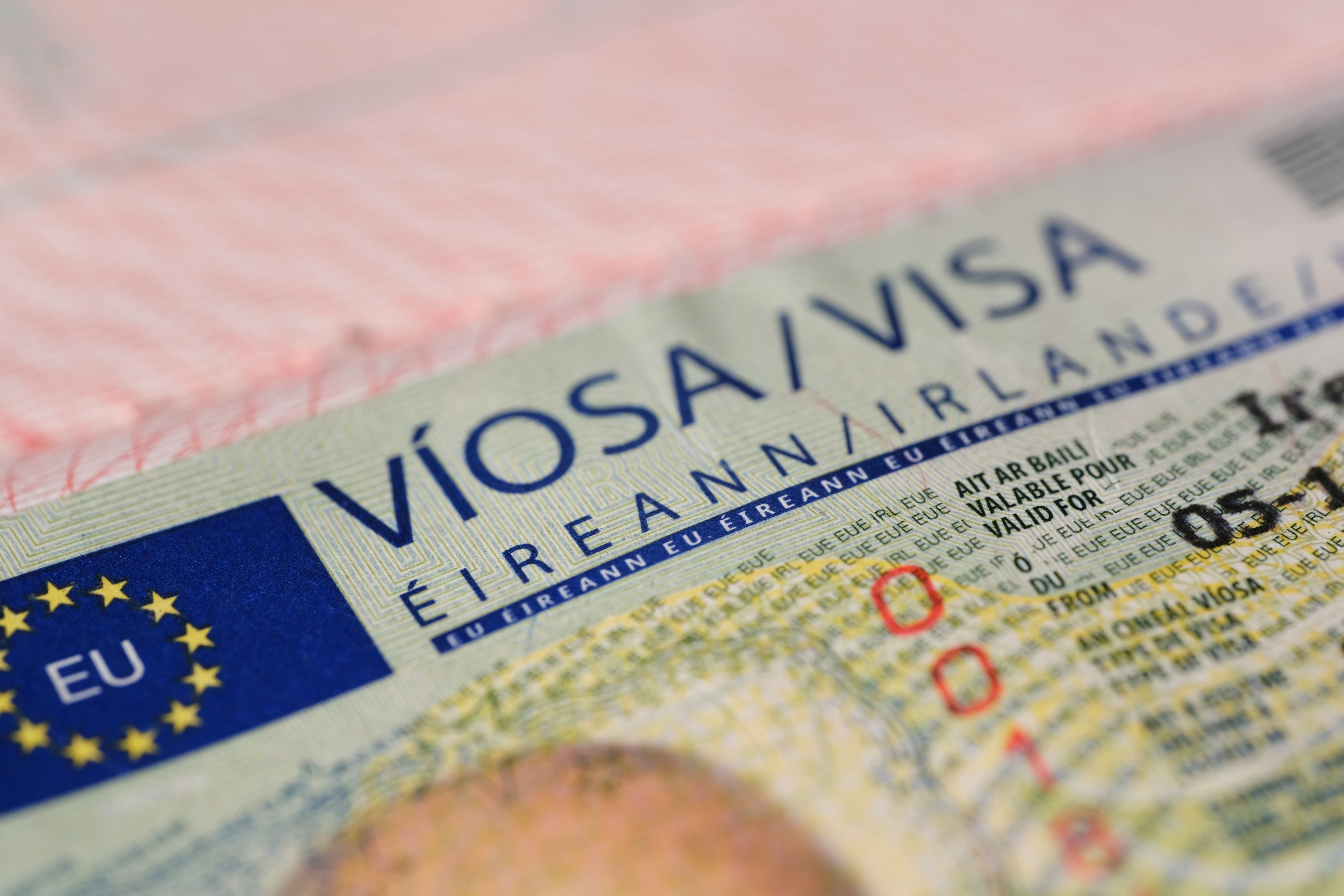 Ireland visa, tourist visa stamp with hologram