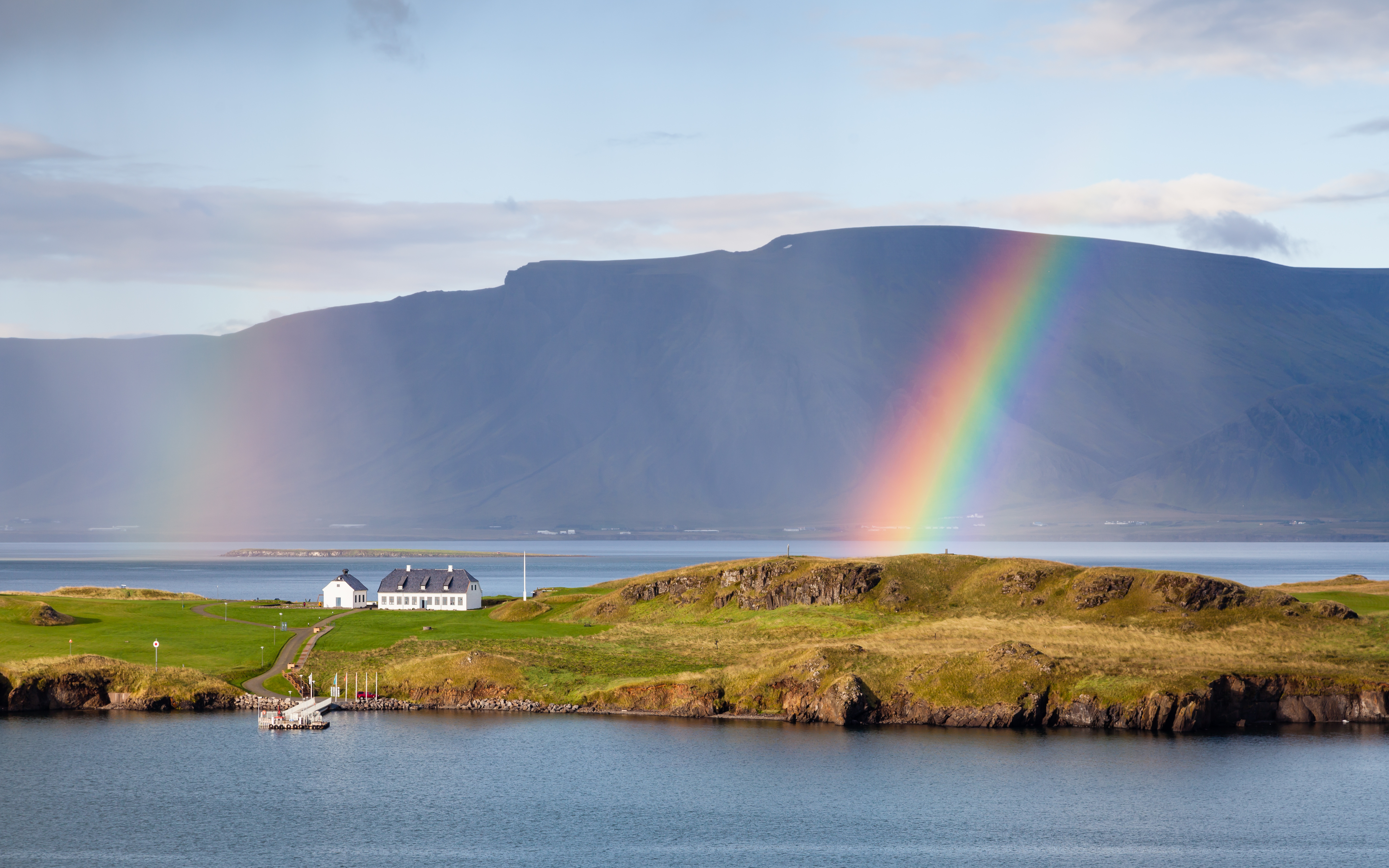 Reykjavik landscape with rainbow