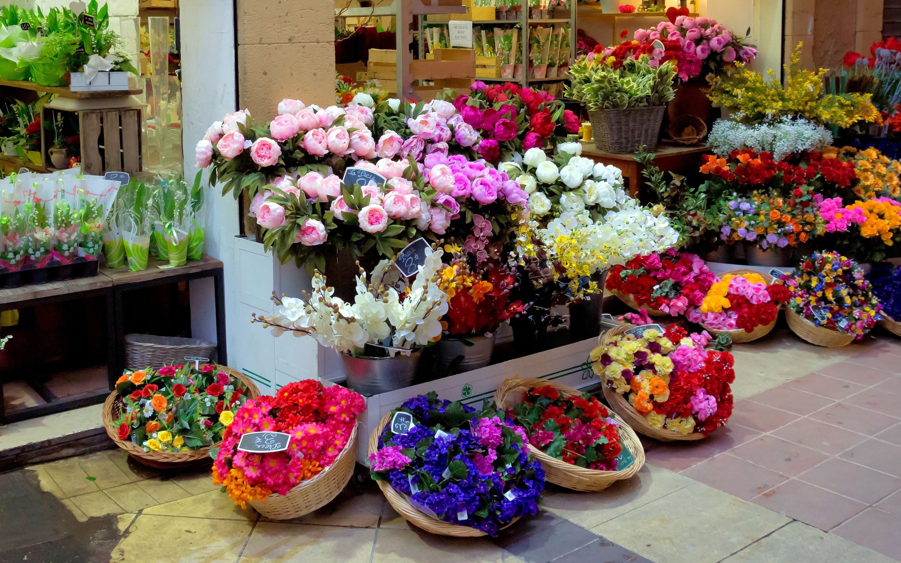 Outdoor flower market in Nice at night, France