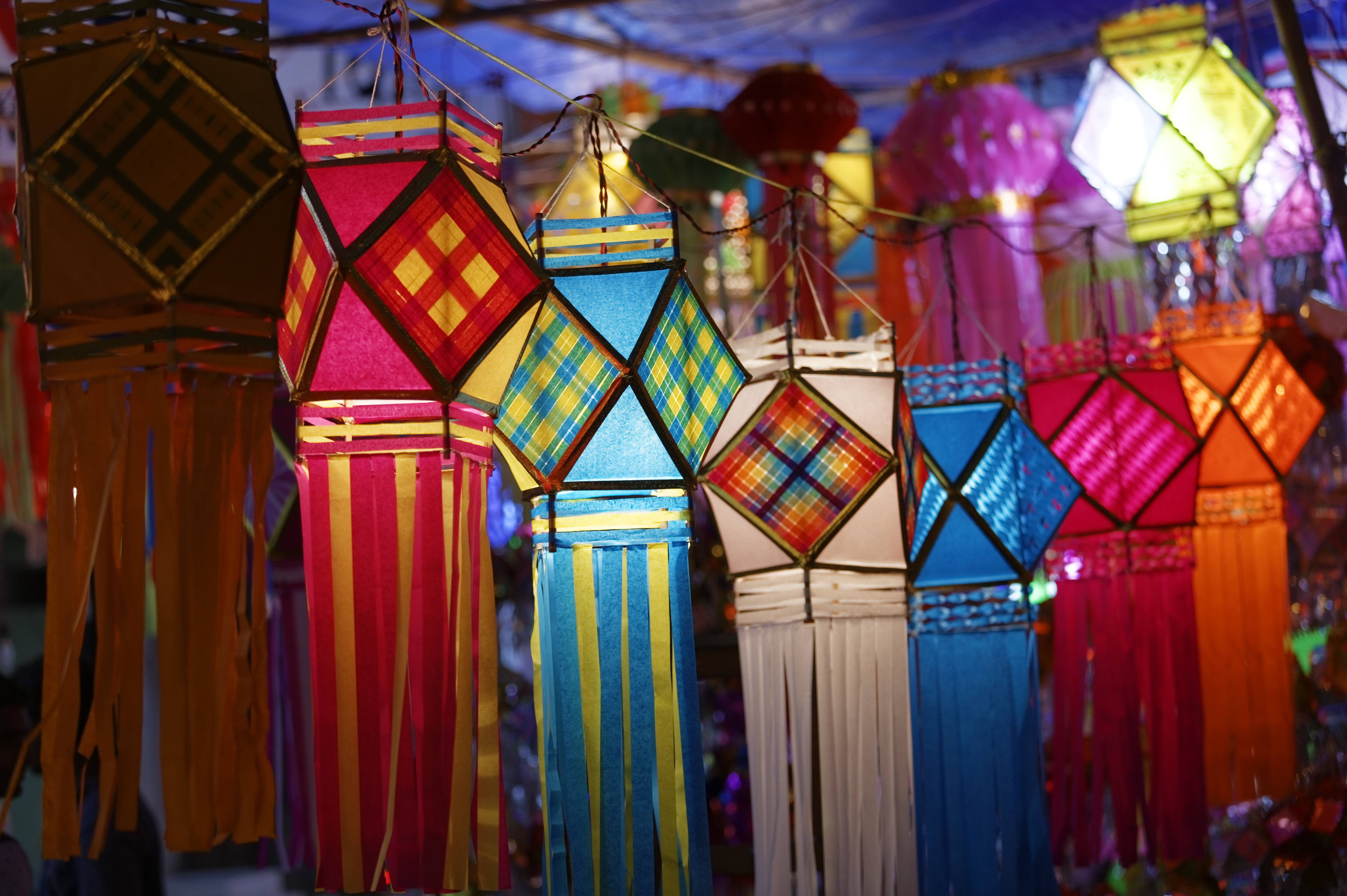 Traditional lantern close ups on street side shops on the occasion of Diwali festival in Mumbai, India.