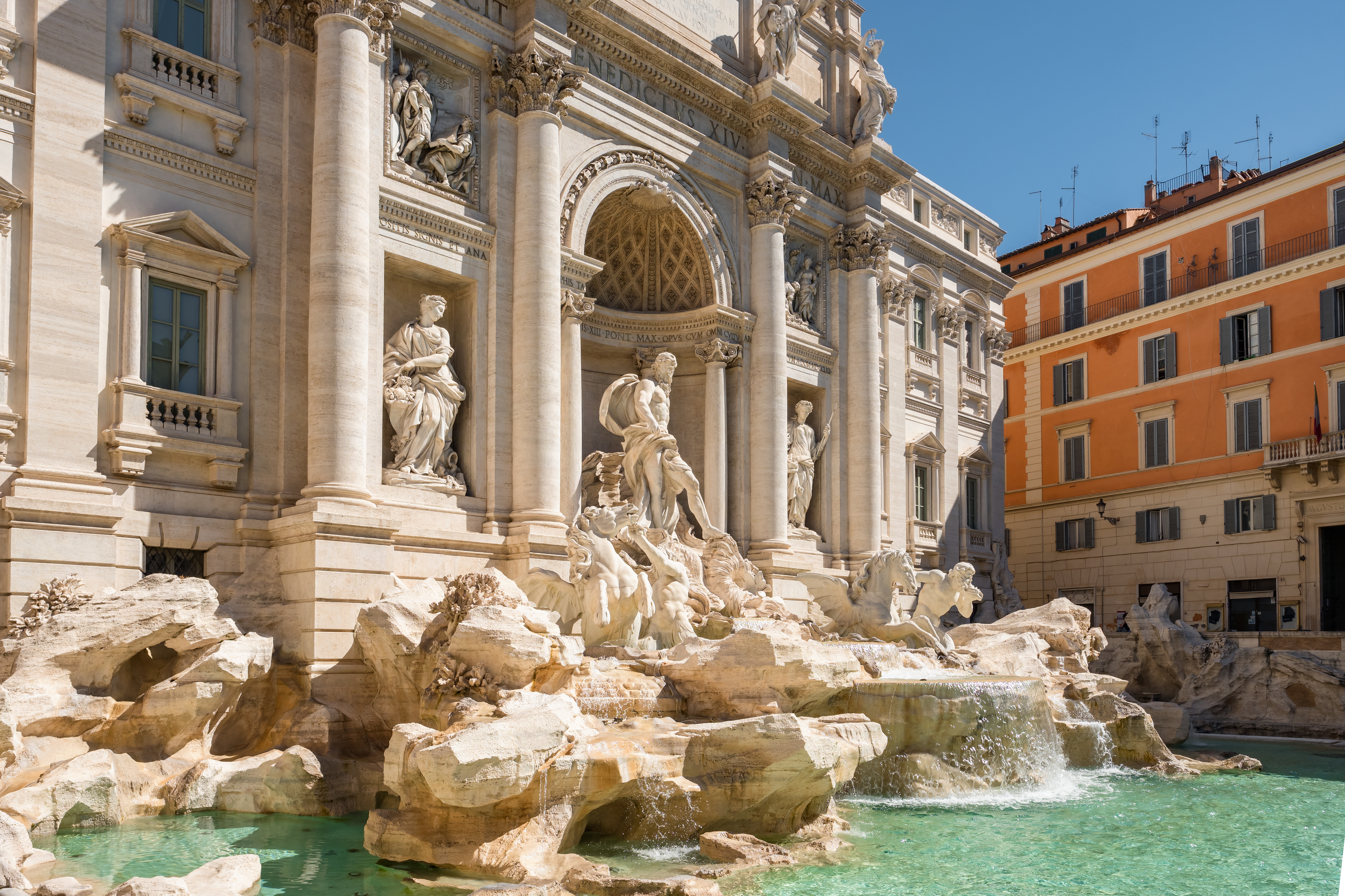 Fontana di Trevi, Trevi Fountain in Rome. The Trevi Fountain is the largest Baroque fountain, is one of the most famous landmark in Rome.