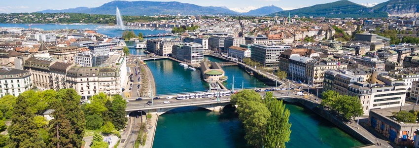 Aerial view of Leman lake - Geneva city in Switzerland