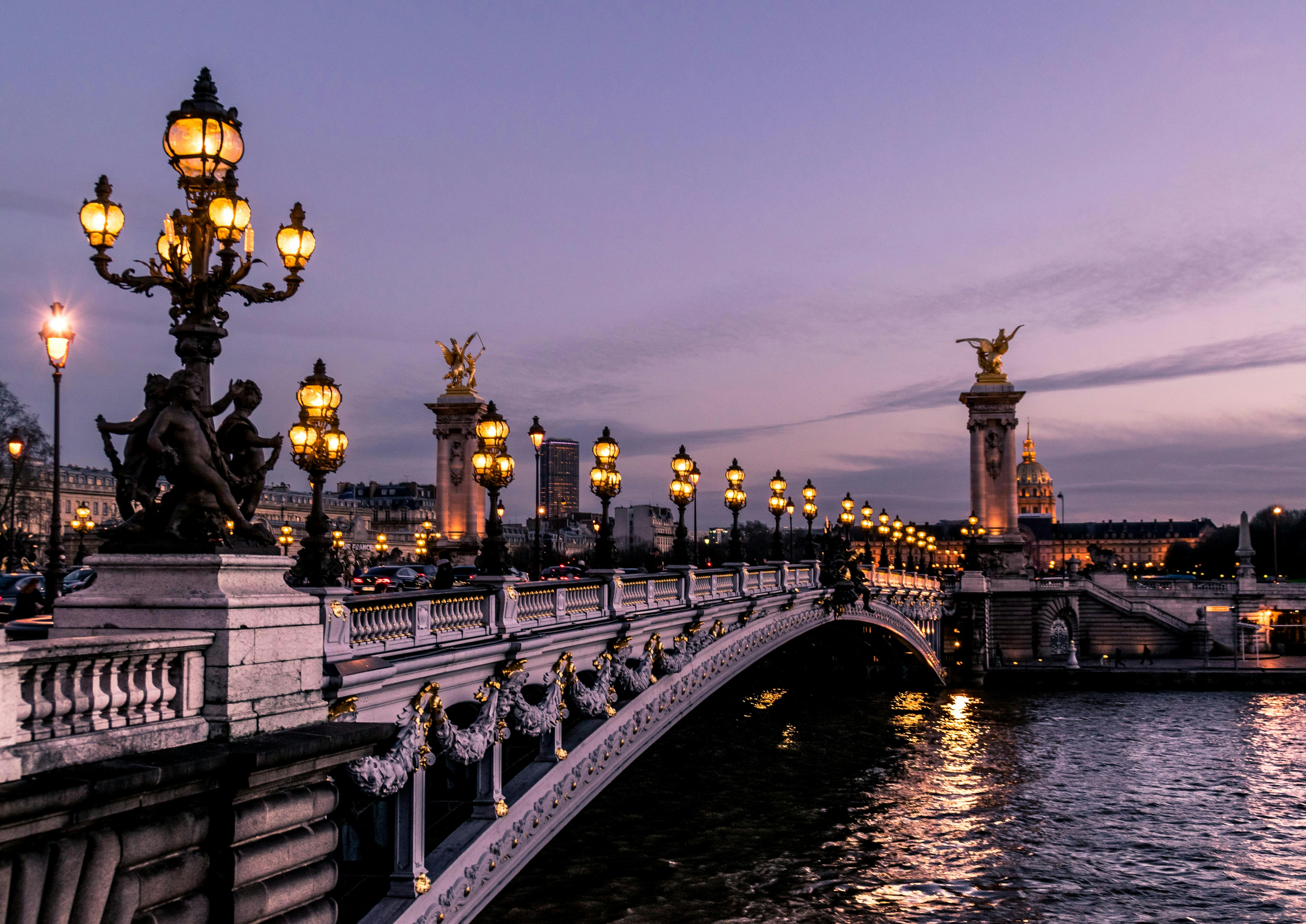 bridge during night time, Paris