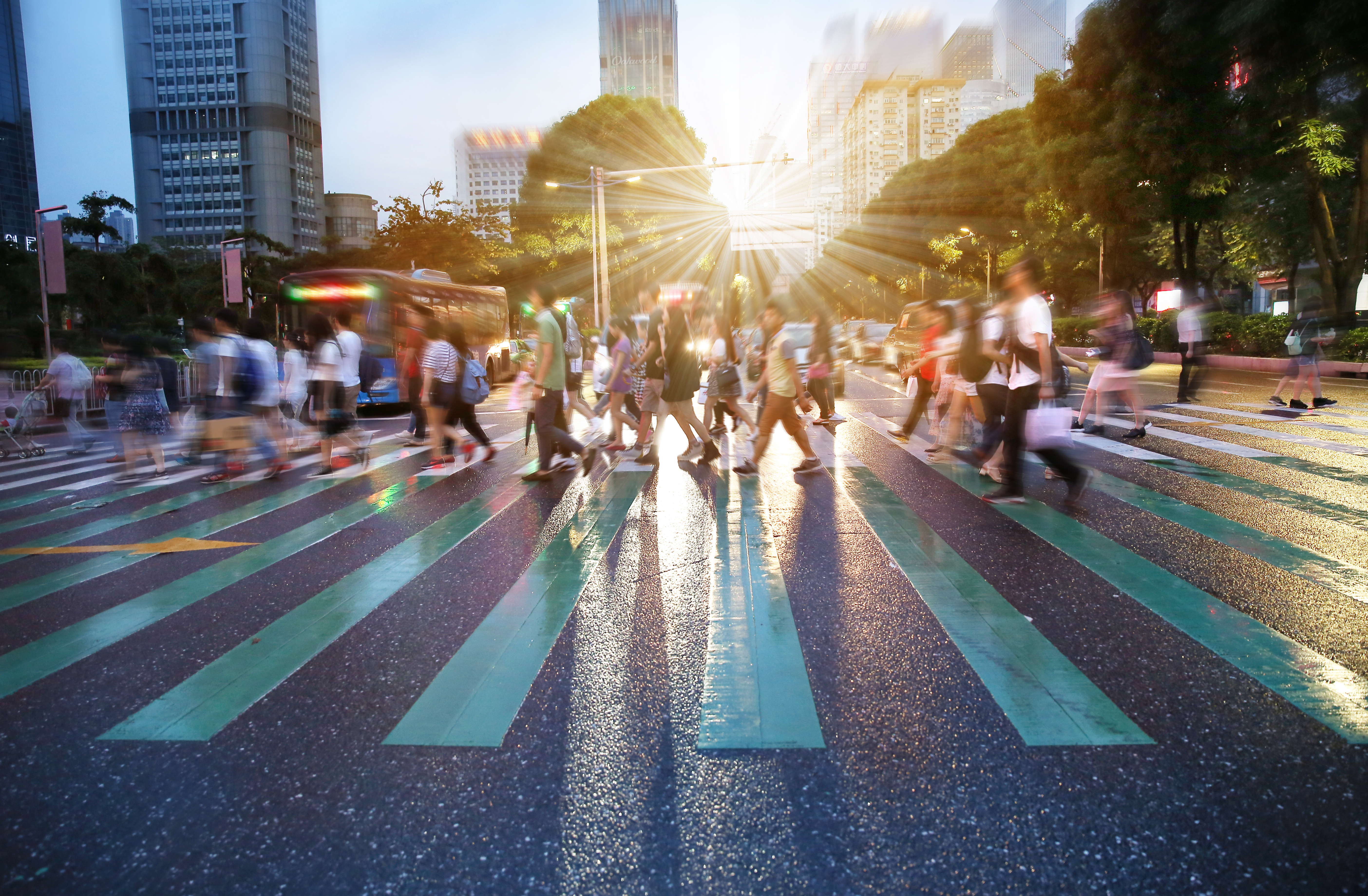 busy city people crowd on zebra crossing street