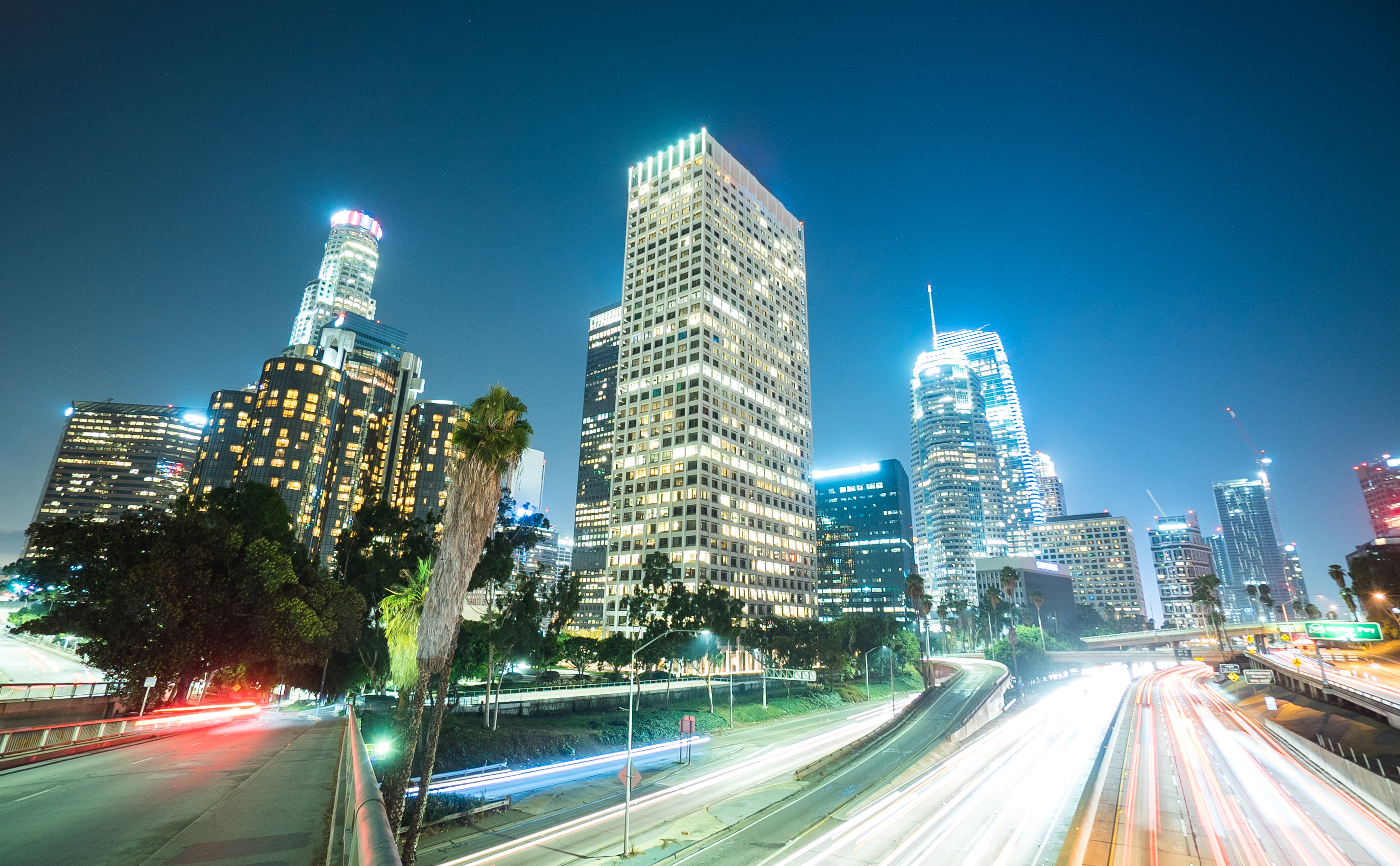 Downtown Los Angeles skyline at night