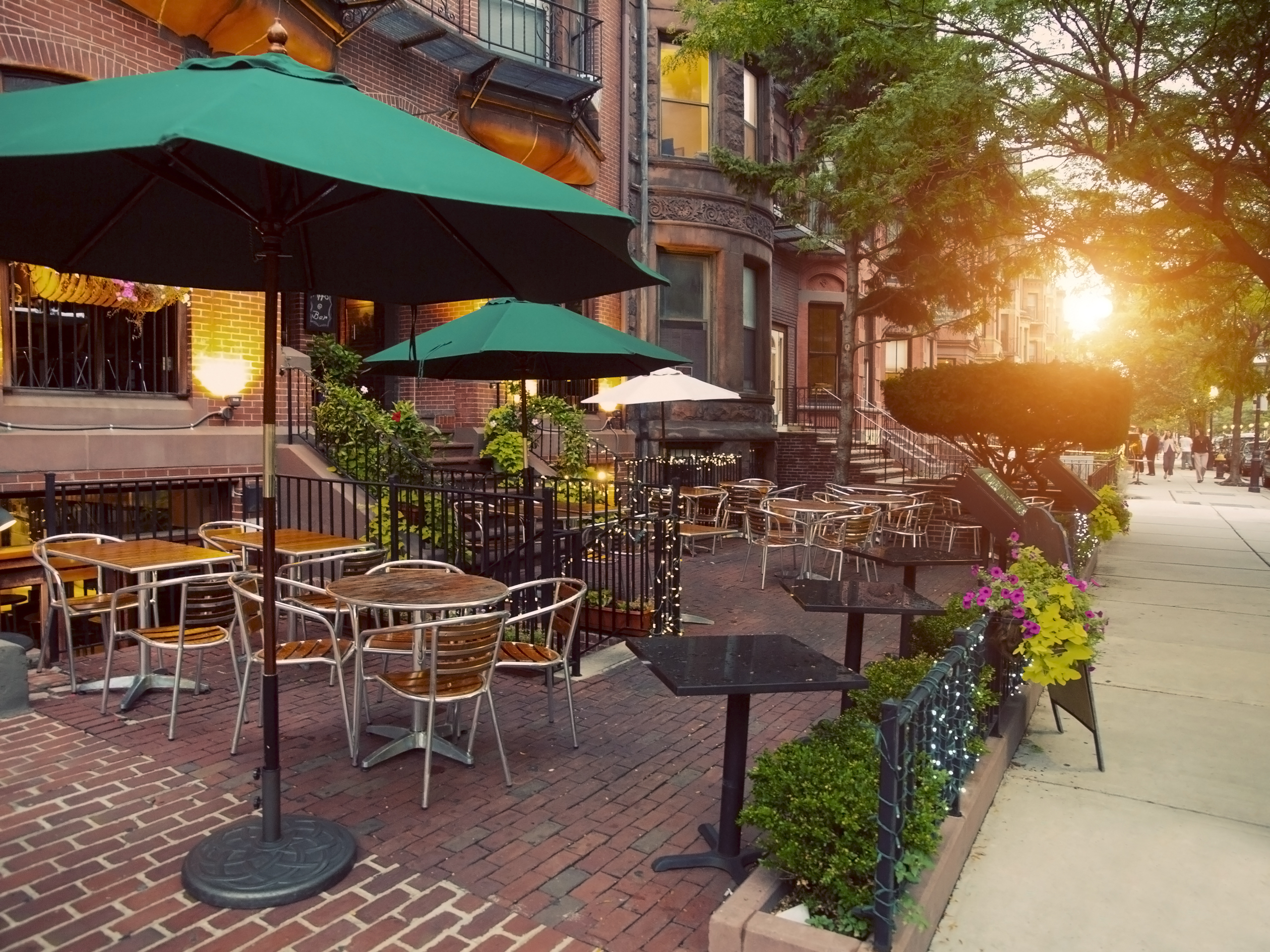 Scenic Cafe Terraces in Newbury Street, located in the Back Bay area of Boston, Massachusetts, USA. It is touted as one the most expensive streets in the world.