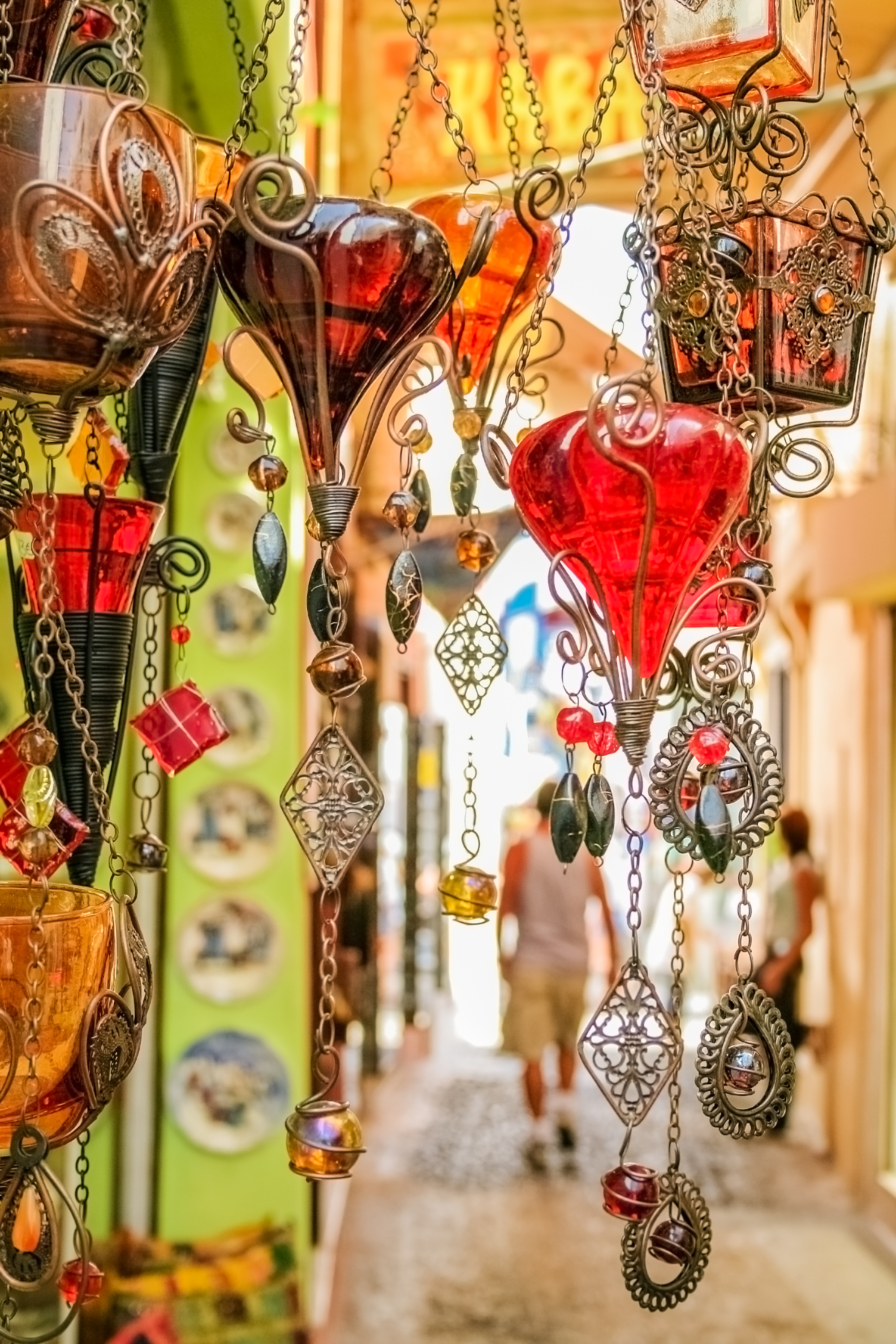 Shopping street on the island of Santorini, Greece