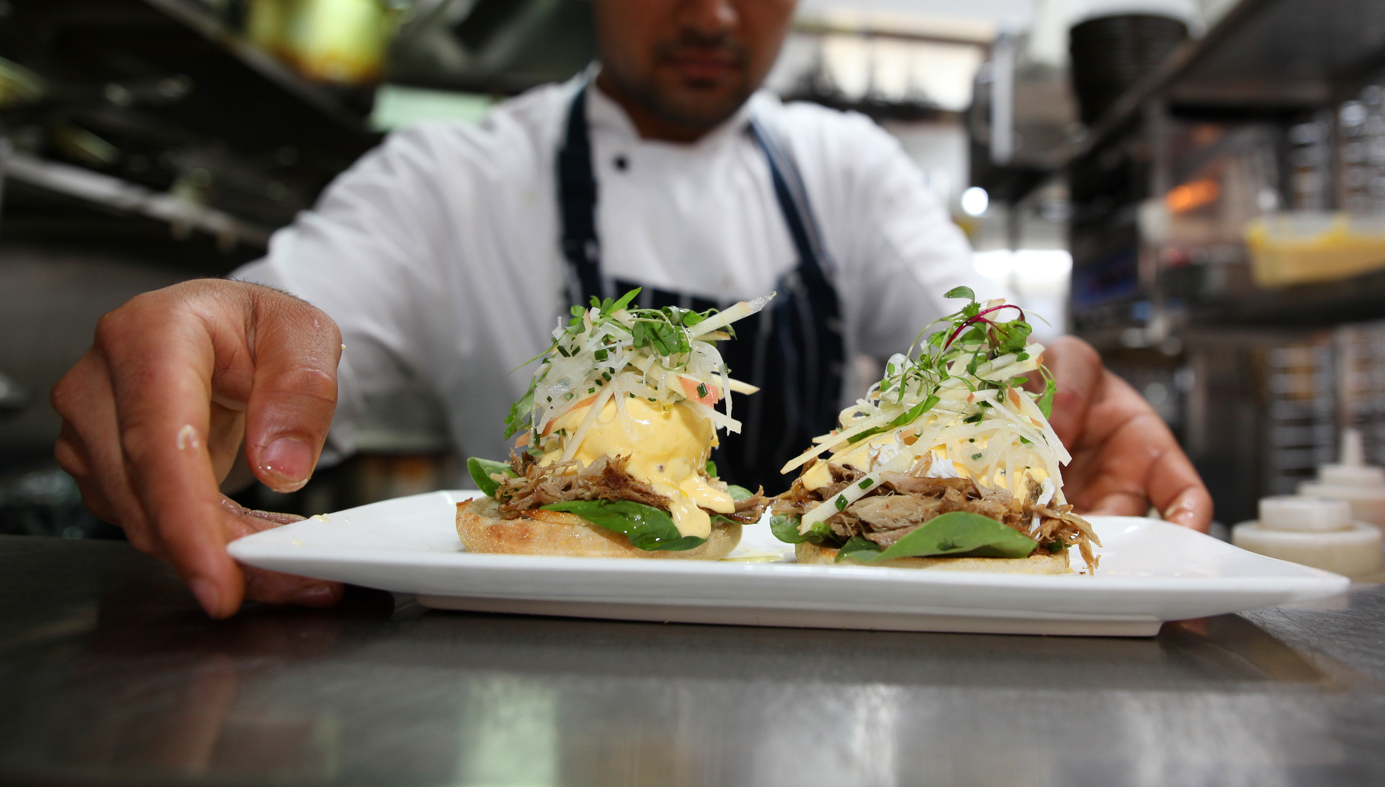 Chef plating breakfast