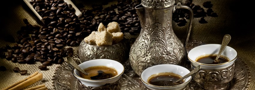 Arabic coffee pot with hot coffee
