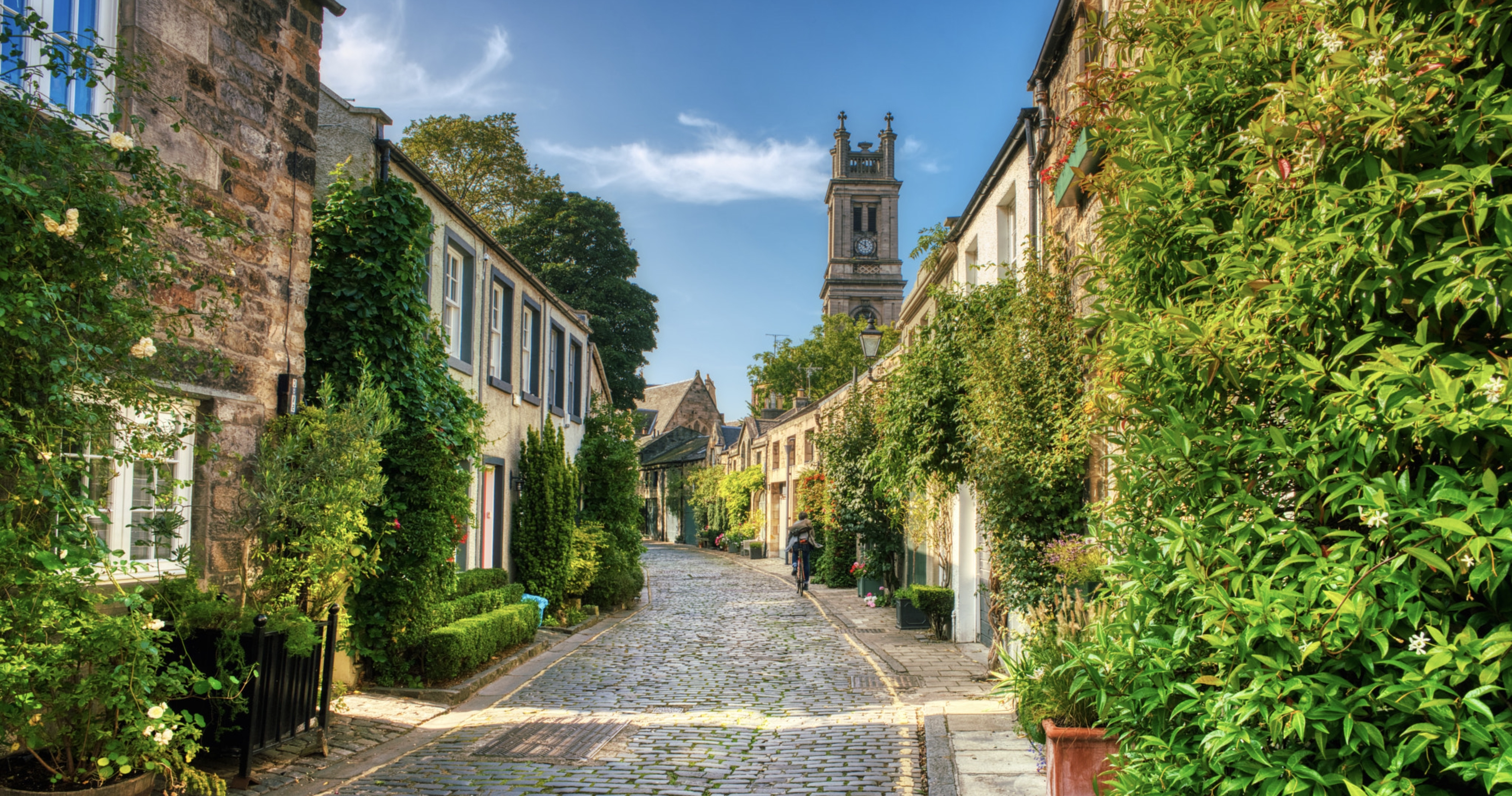 The Circus Lane at the suburb of Stockbridge in Edinburgh, Scotland, UK