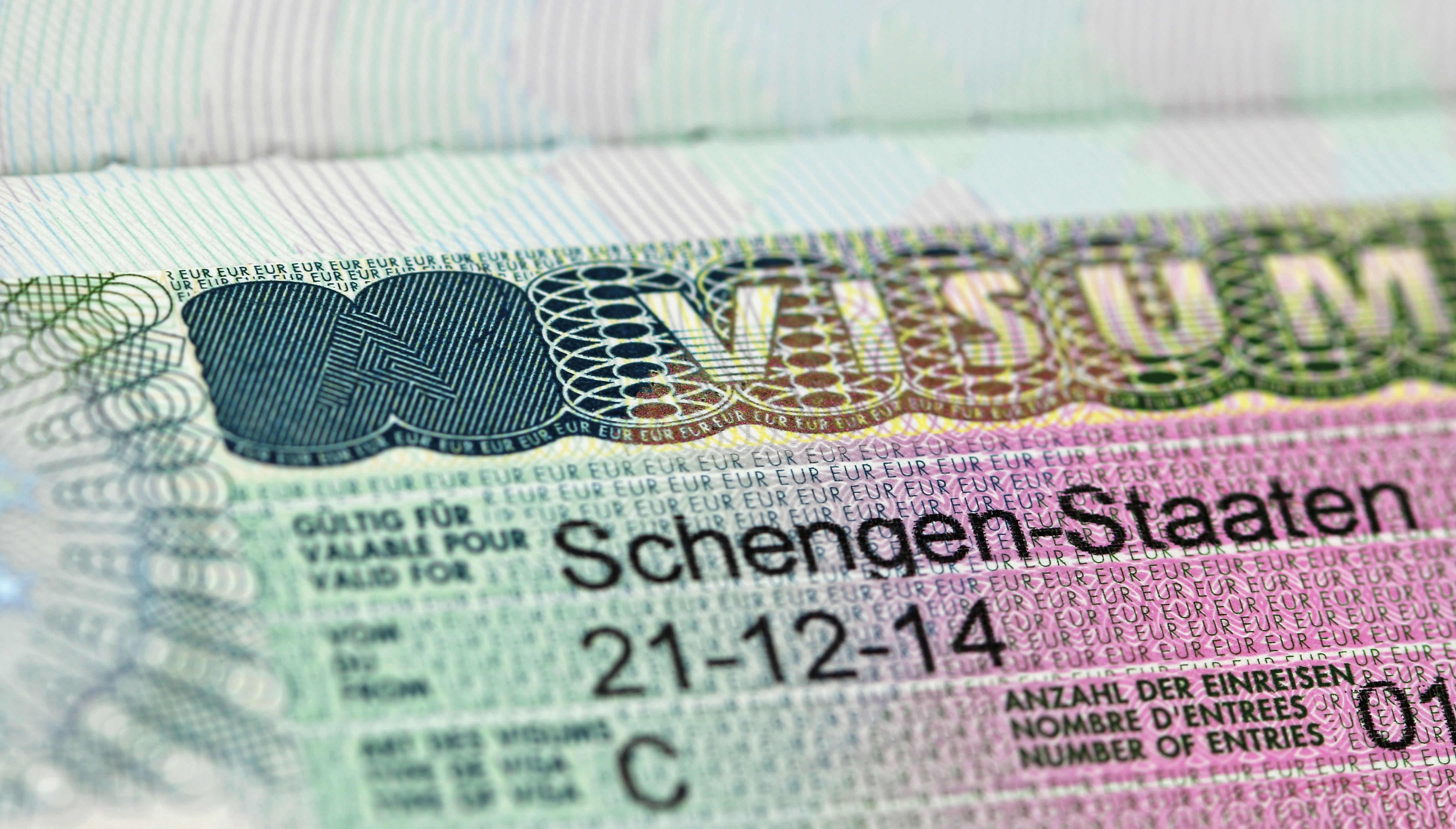 Closeup of the Schengen visa to Germany