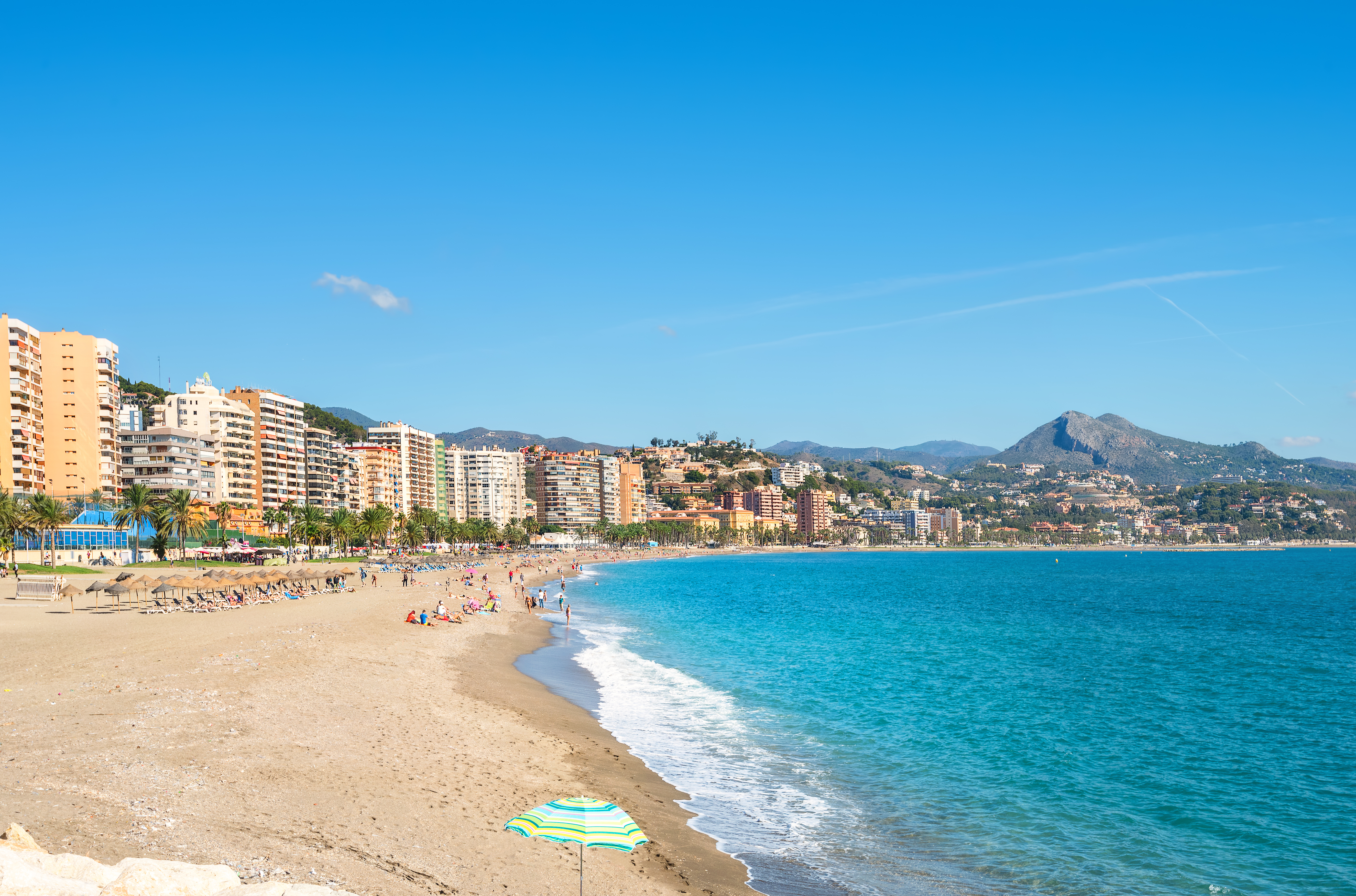 View of Malagueta beach in Malaga. Andalusia, Spain