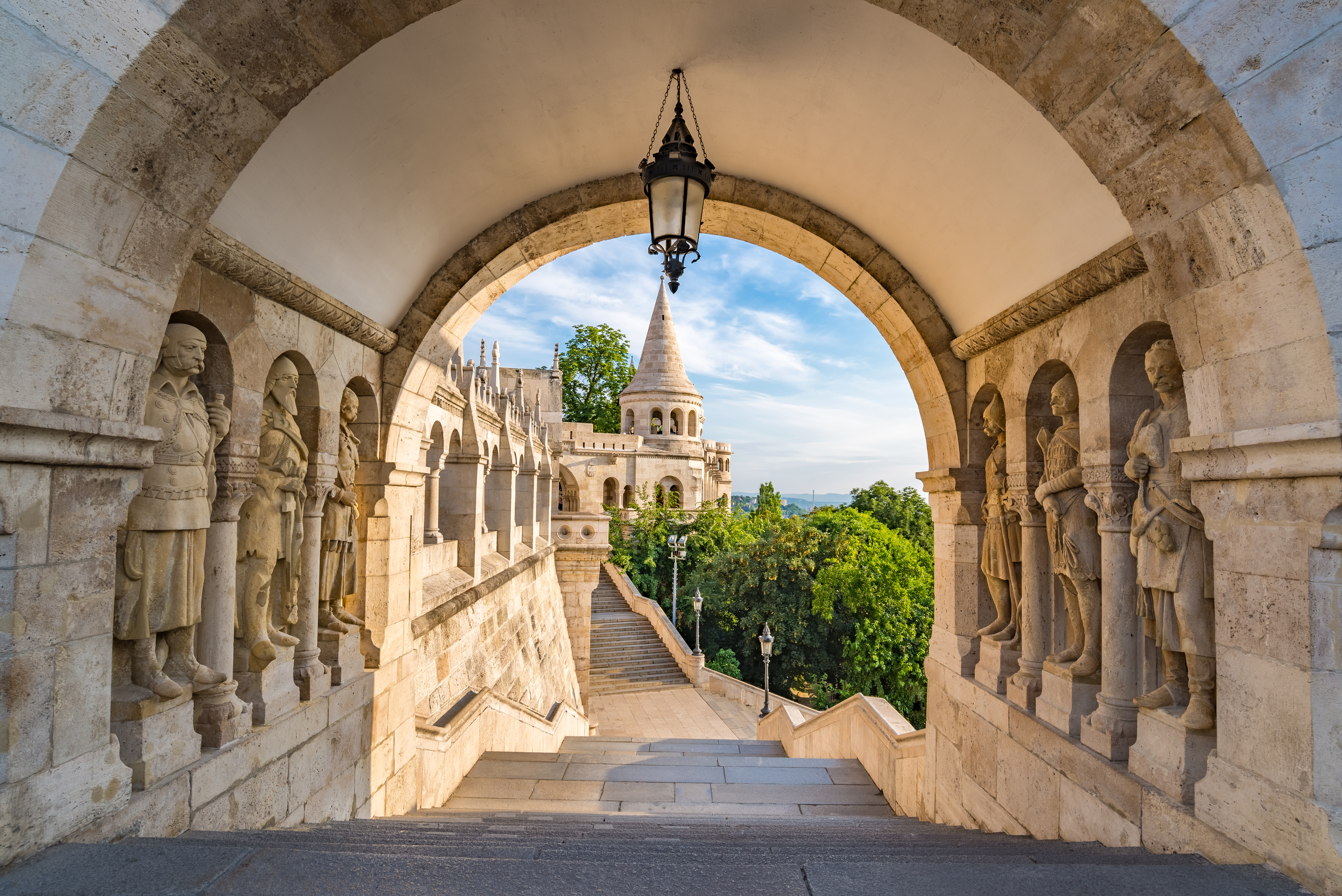 Budapest Hungary, city skyline at Fisherman Bastion Gate