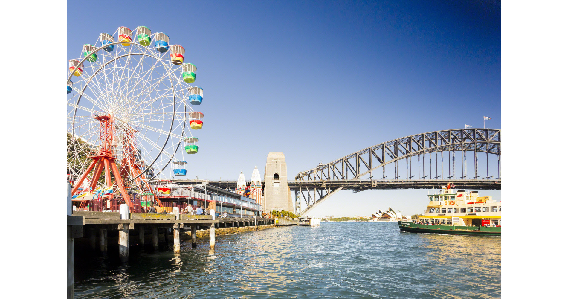 Luna Park at Milsons Point with views to Harbour Bridge and Opera House