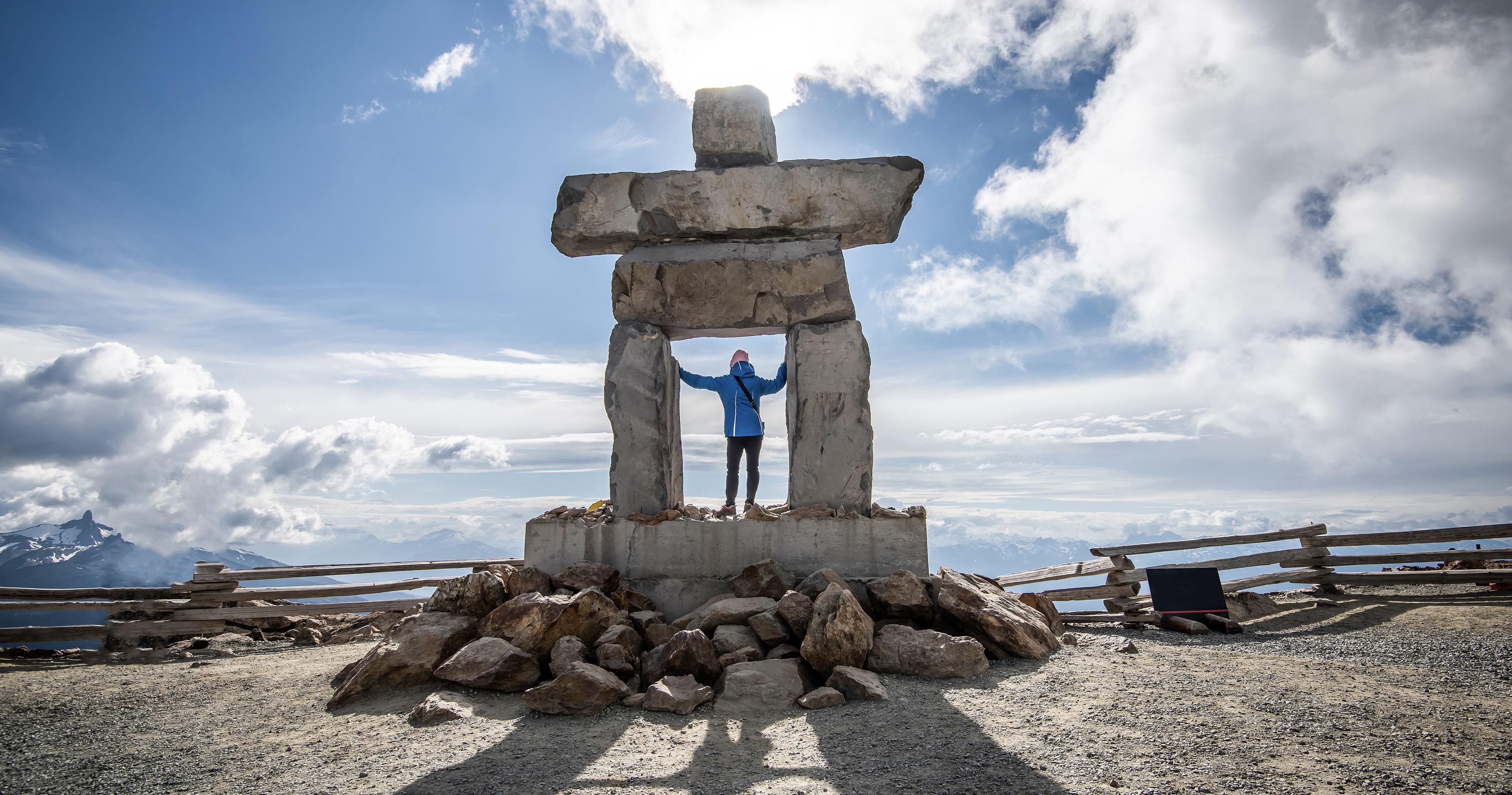 Inukshuk rock statue on top of Whistler mountain, Canada