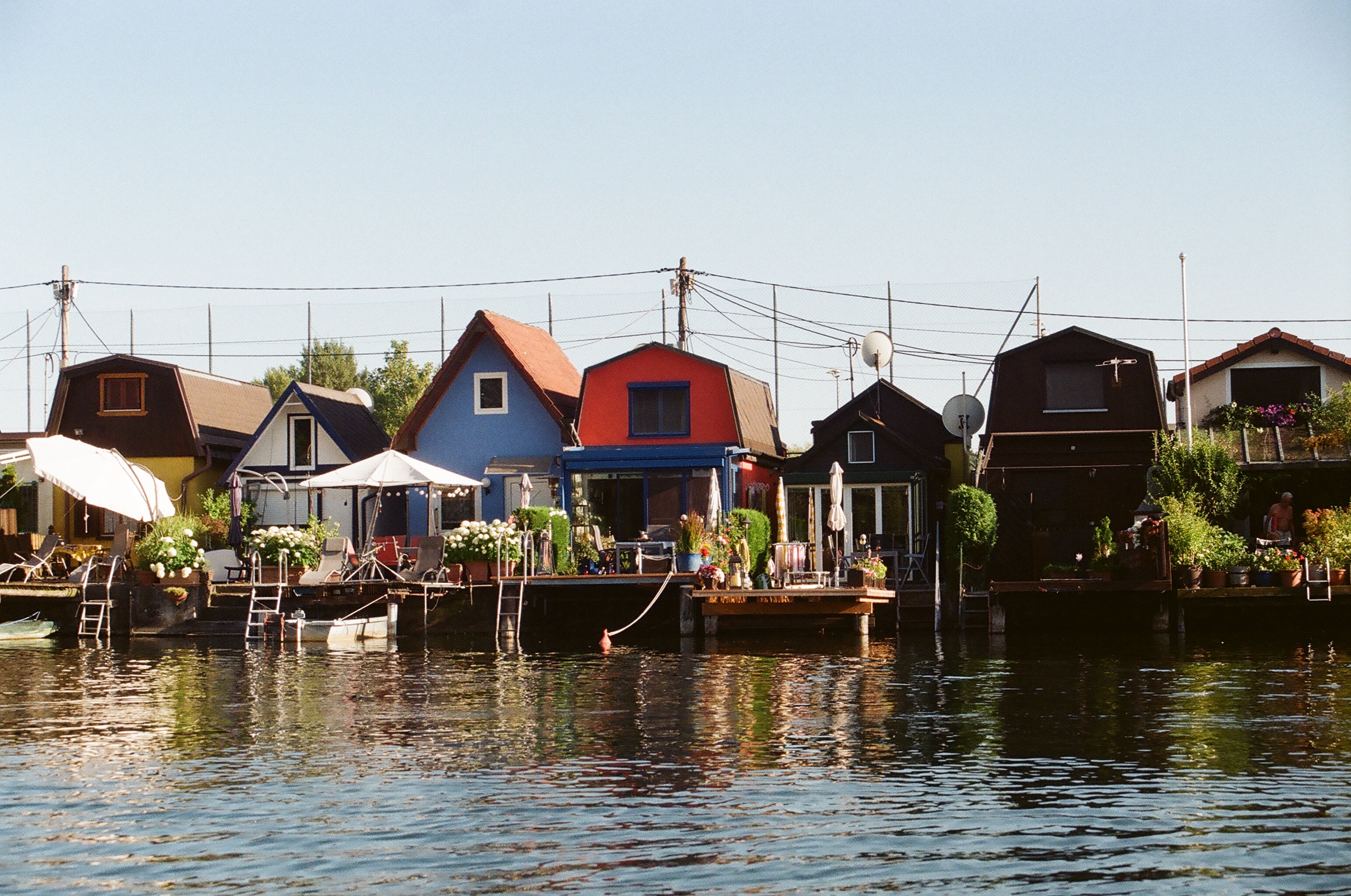 boat houses on the Danube in Vienna