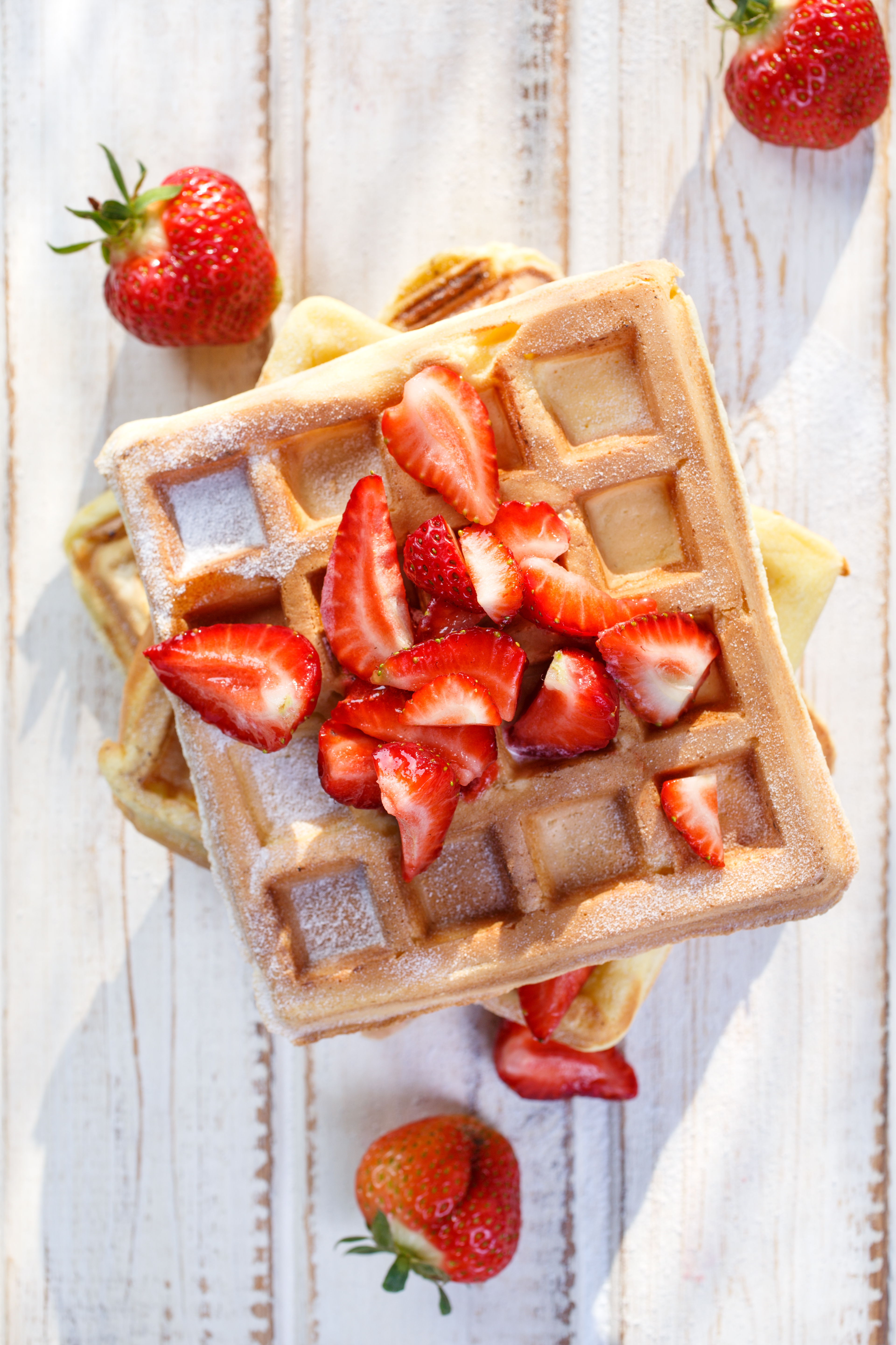 waffles with fresh strawberries