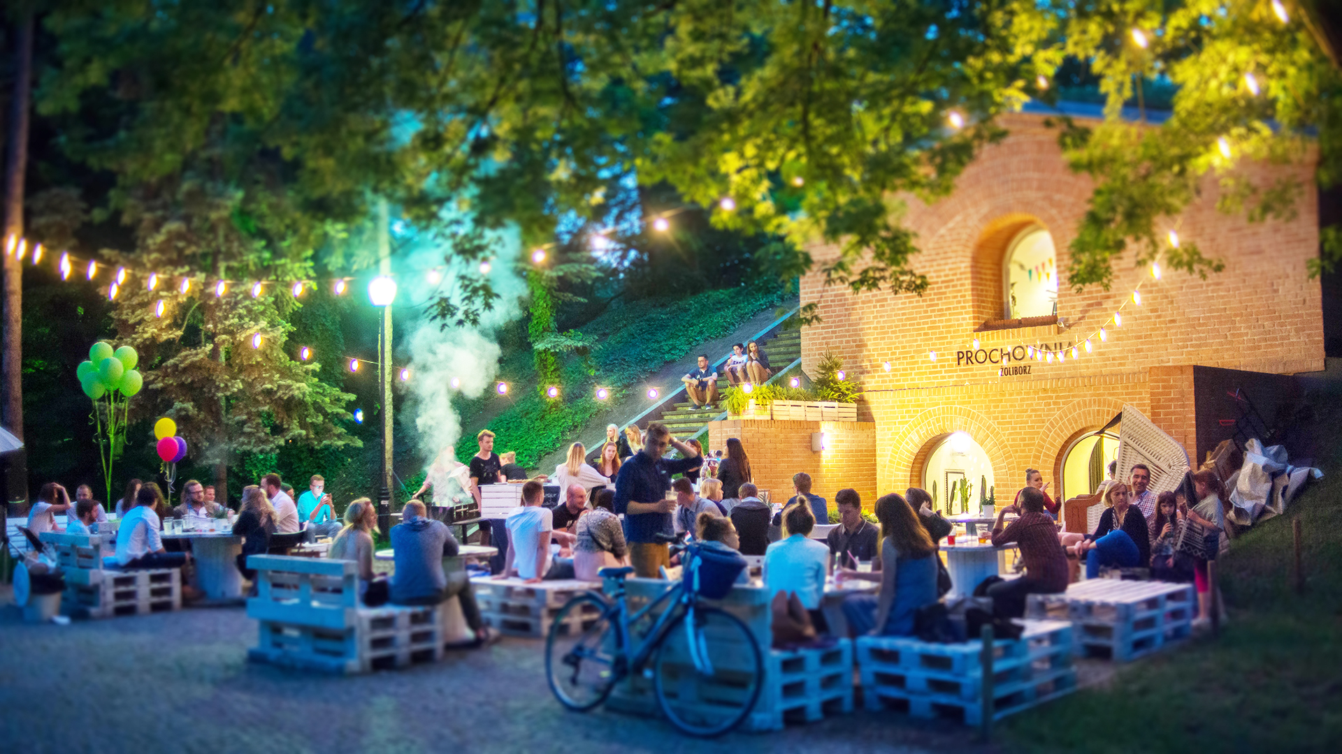 cute Warsaw backyard with fairy lights