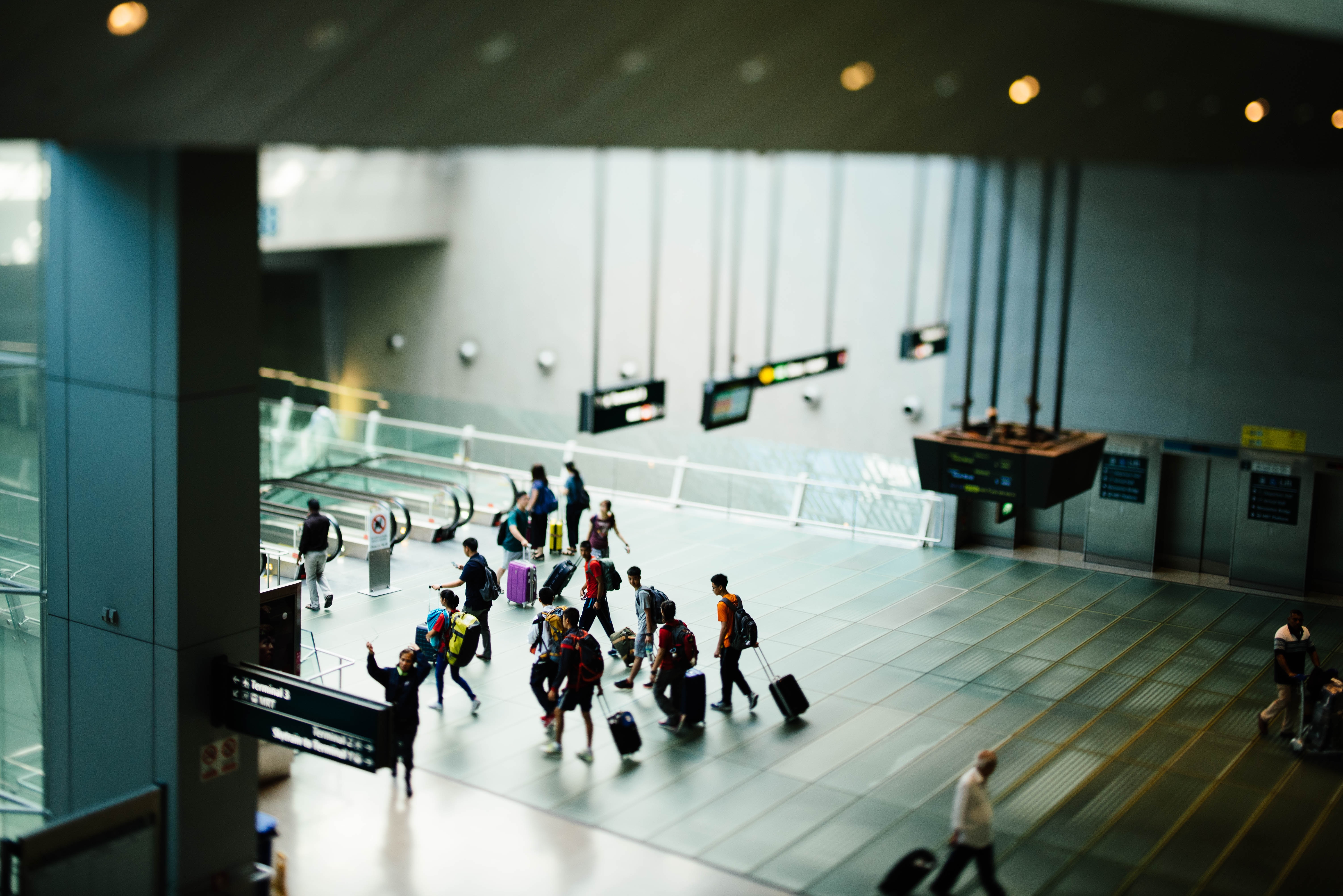 travellers at an international airport