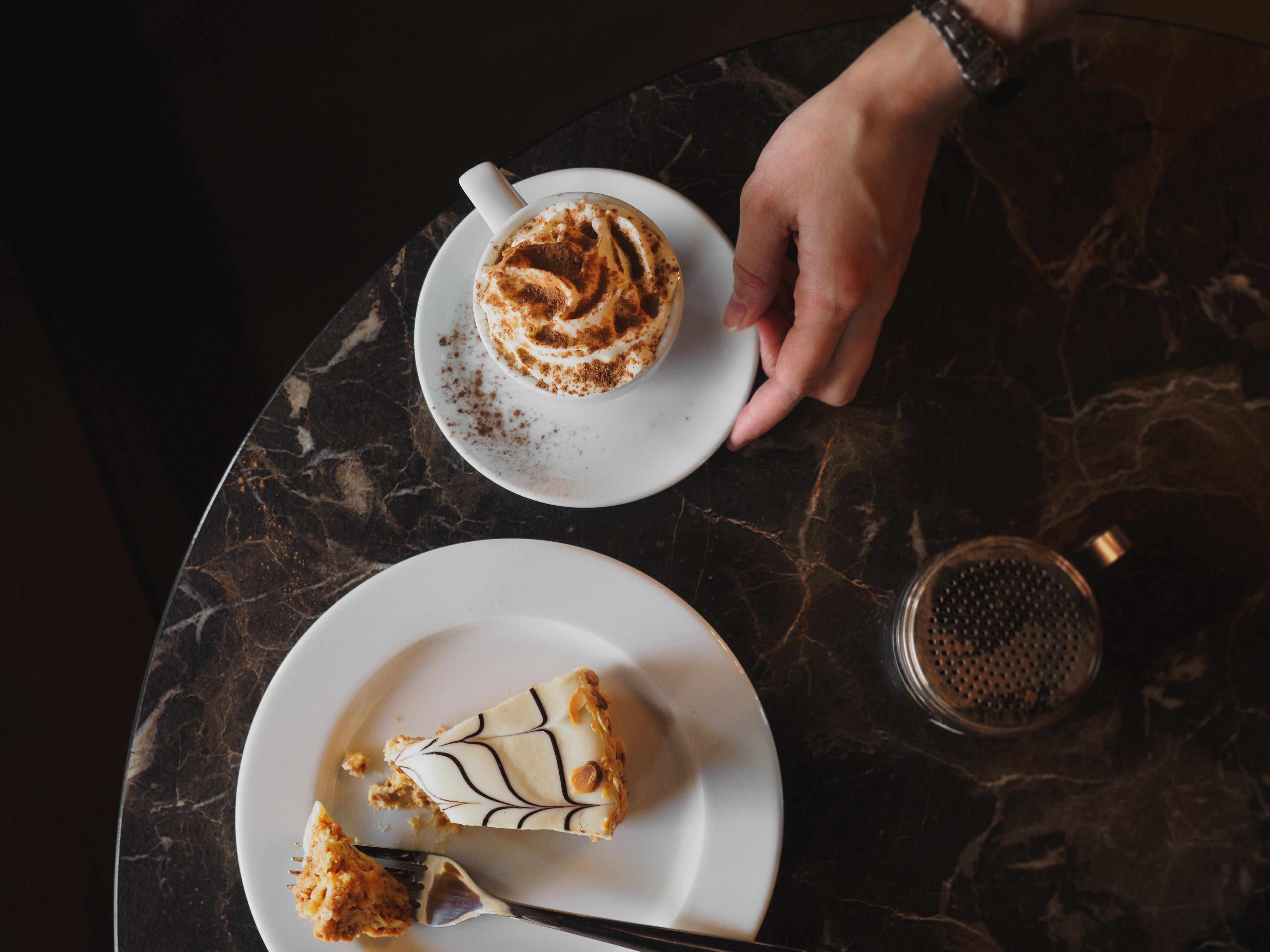 walnut cake with cream coffee
