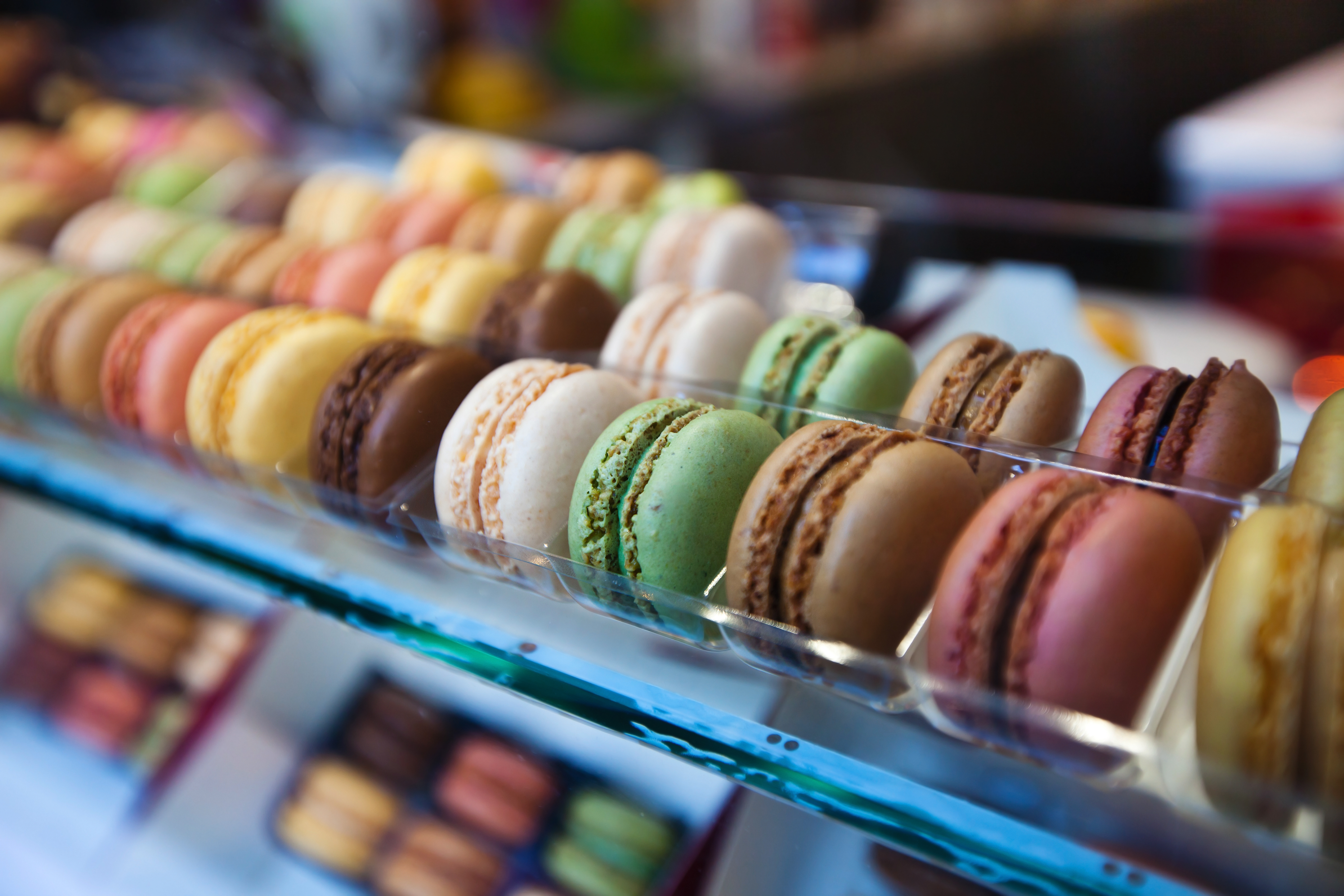 Macarons in french patisserie